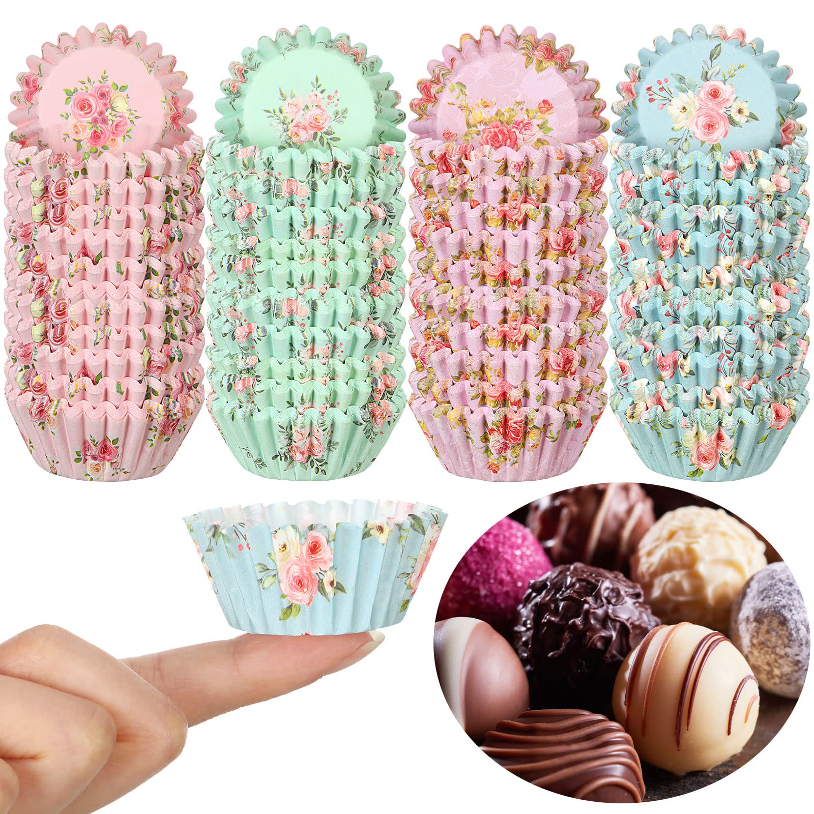 Sunnyray 600 Pcs Floral Mini Cupcake Liners For Baking Watercolor Flower Cupcake Wrappers Mini Tea Party Cupcake Baking For Show