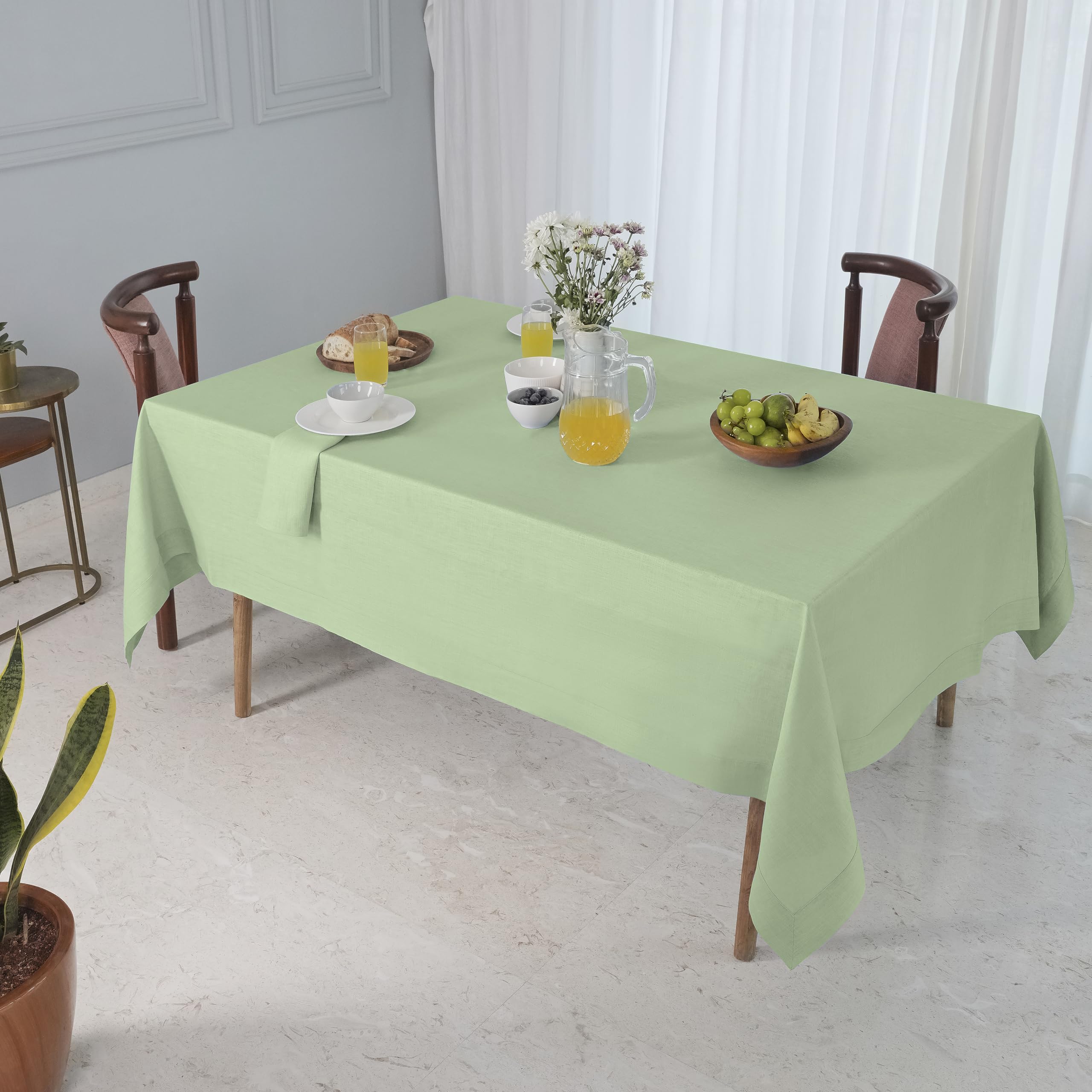 Dmoksha Homes Linen Tablecloth - 60 X 120 Inch Sage Green, 100 Pure Linen Tablecloth 120 Inches Long, Rectangle Tablecloth, Mach