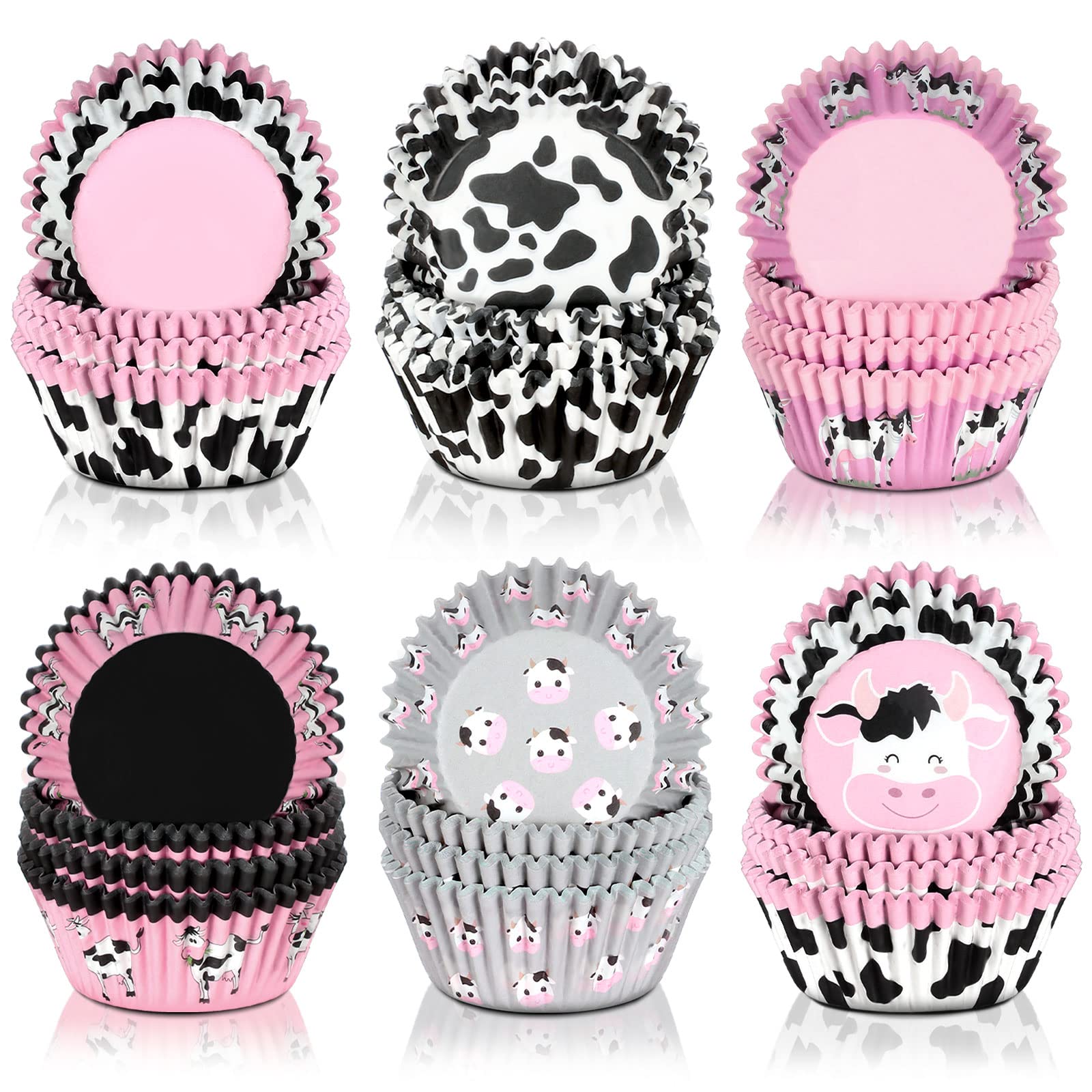 Vesici 600 Pcs Cow Print Cupcake Liners Wrappers 2 x 1.2 Inch Cute Pink Muffin Cup Paper Liners for Baking Western Cowgirl Theme