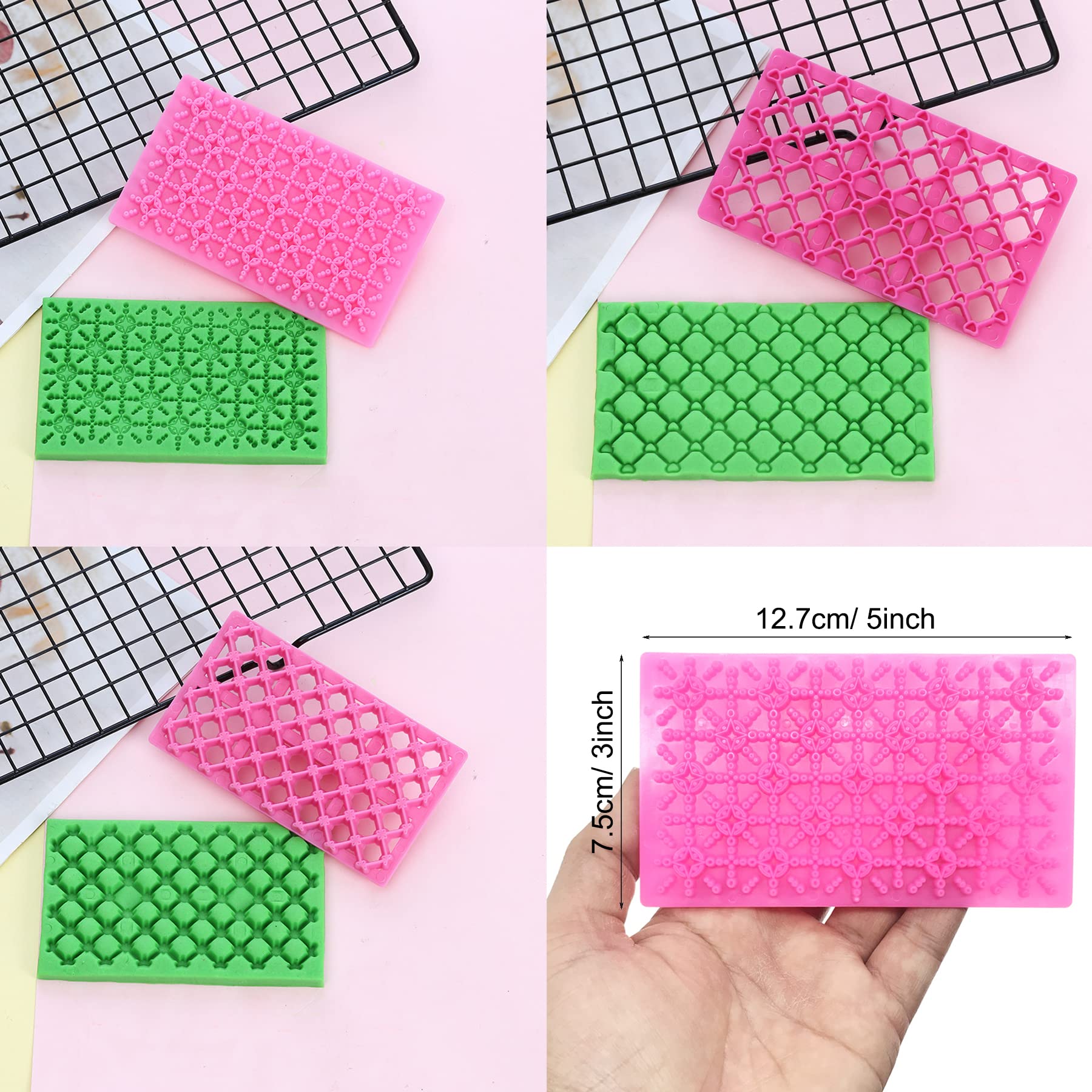 Woohome 23 Pcs Cake Fondant Embossing Mould Fondant Impression Mat, 14 Different Patterns Grid Lace Embossing Mat, Cake Fondant