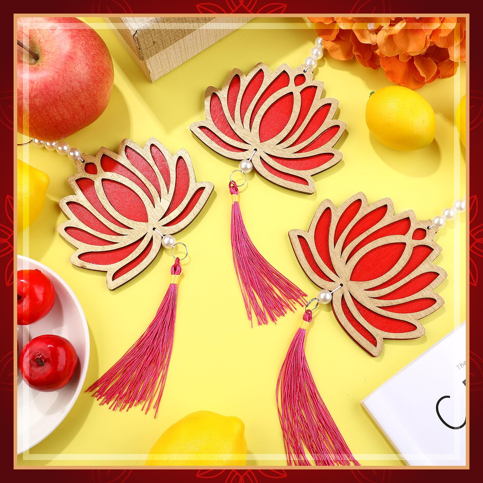 Wonderjune 10 Pcs Lotus Decorations for Pooja Diwali Floral Wall Hanging Garlands for Temple Decor Indian Pooja Wood Decoration