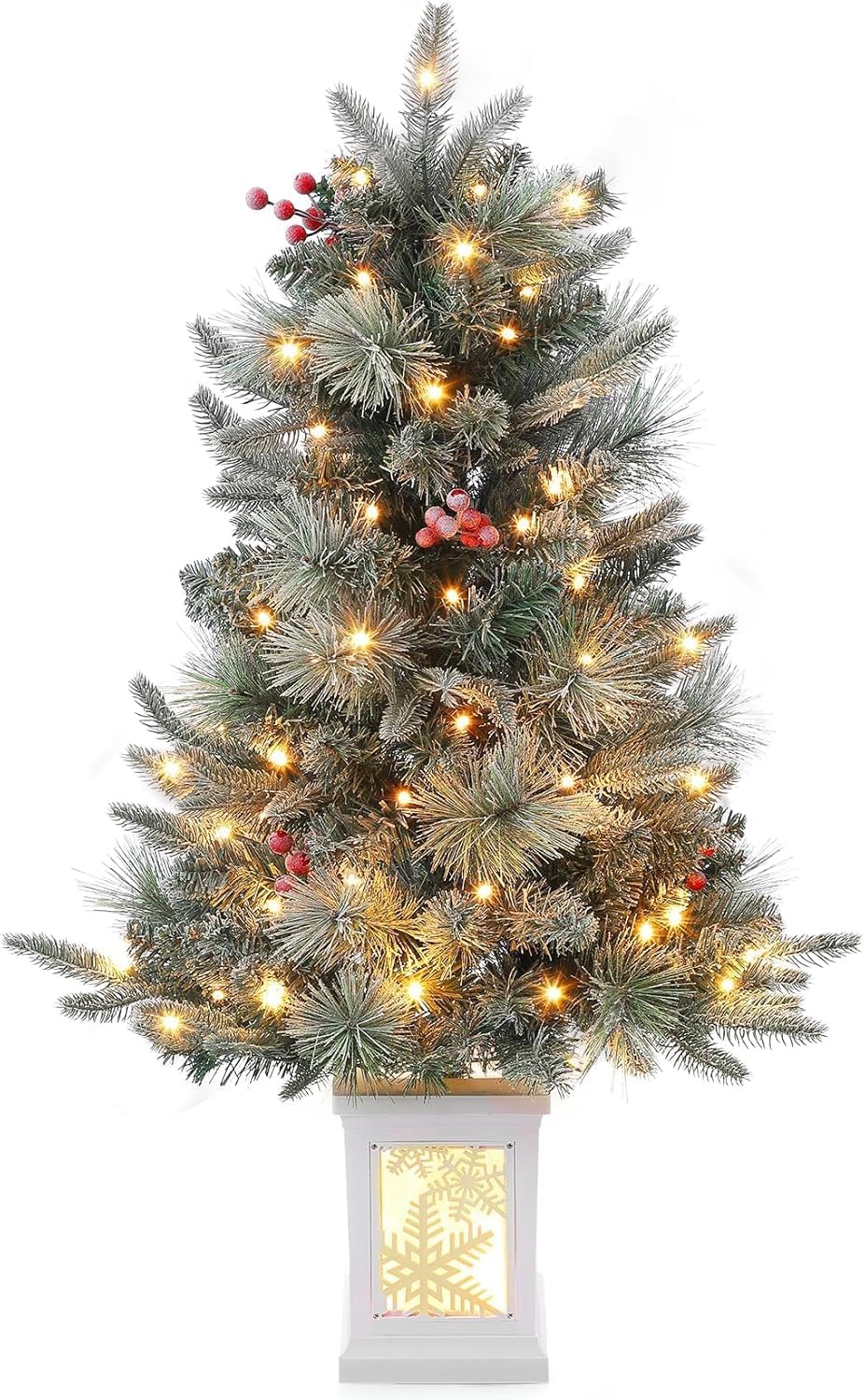 3FT Prelit Artificial Christmas Tree with Lights, 3 Foot Artificial Christmas Tree with Snowflake Base, 78 LED Prelit Christmas 