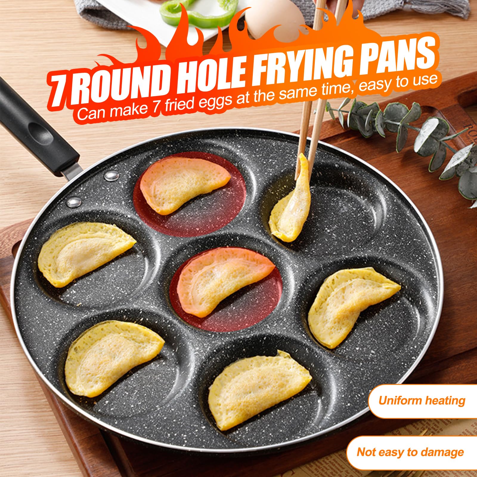 Mlijzard Aluminum Egg Frying Pan,Fried Egg Pan,Nonstick Crepe Pan 7 Mold,Egg Cooker Pan,Breakfast Omelet Pan With Spatula And Br
