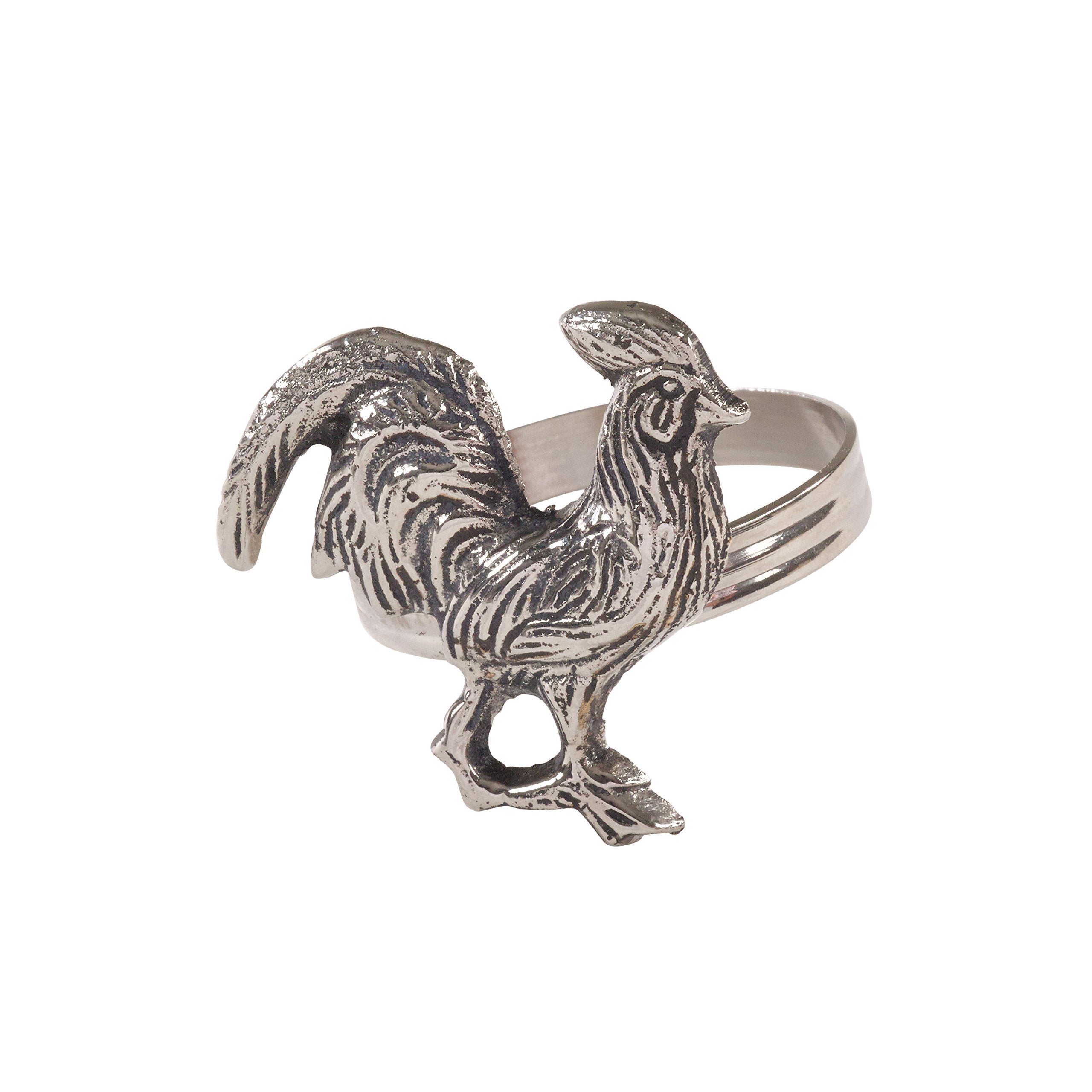 Saro Lifestyle Nr252.Ss Rooster Design Farmhouse Style Napkin Ring-Set Of 4, Silver, 2.5'' X 3.5''