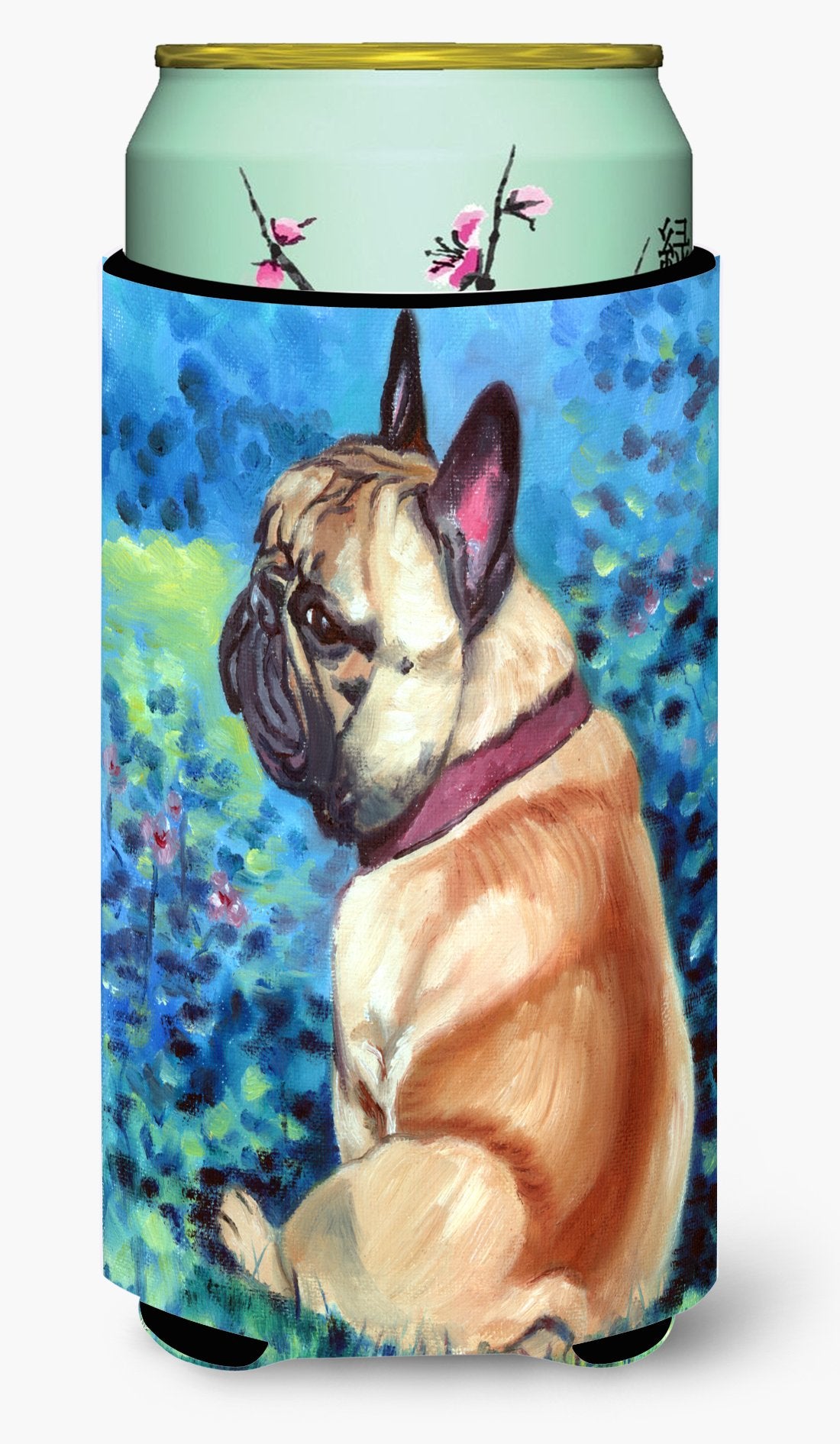 Fawn French Bulldog in Flowers Tall Boy Beverage Insulator Hugger 7313TBC