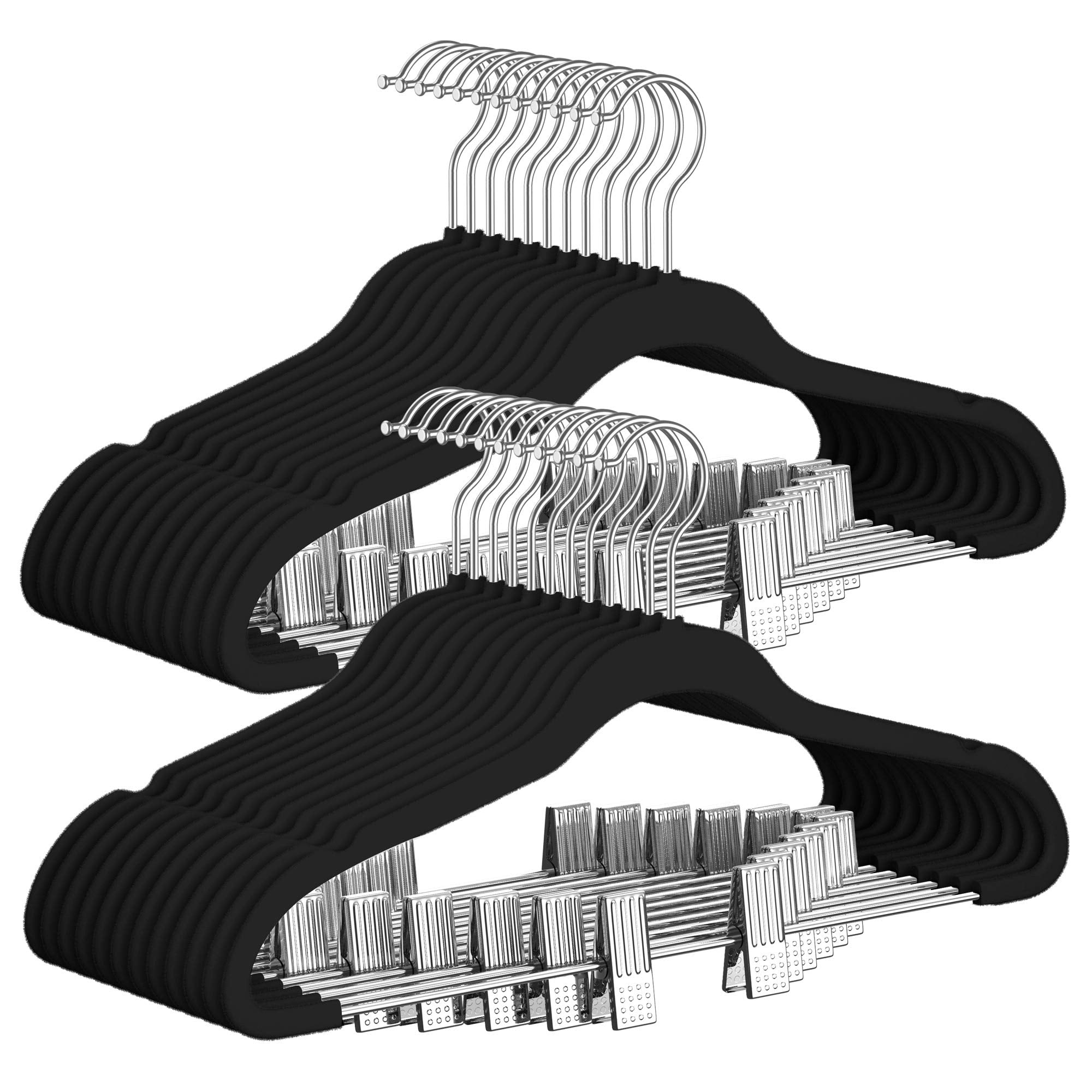 TIMMY 30-Pack Pants Hangers  16.7-Inch Long Velvet Trousers Hangers with Adjustable Clips  Heavy-Duty  Non-Slip  Space-Saving  360 ? Swivel Hooks Black Velvet Hanger