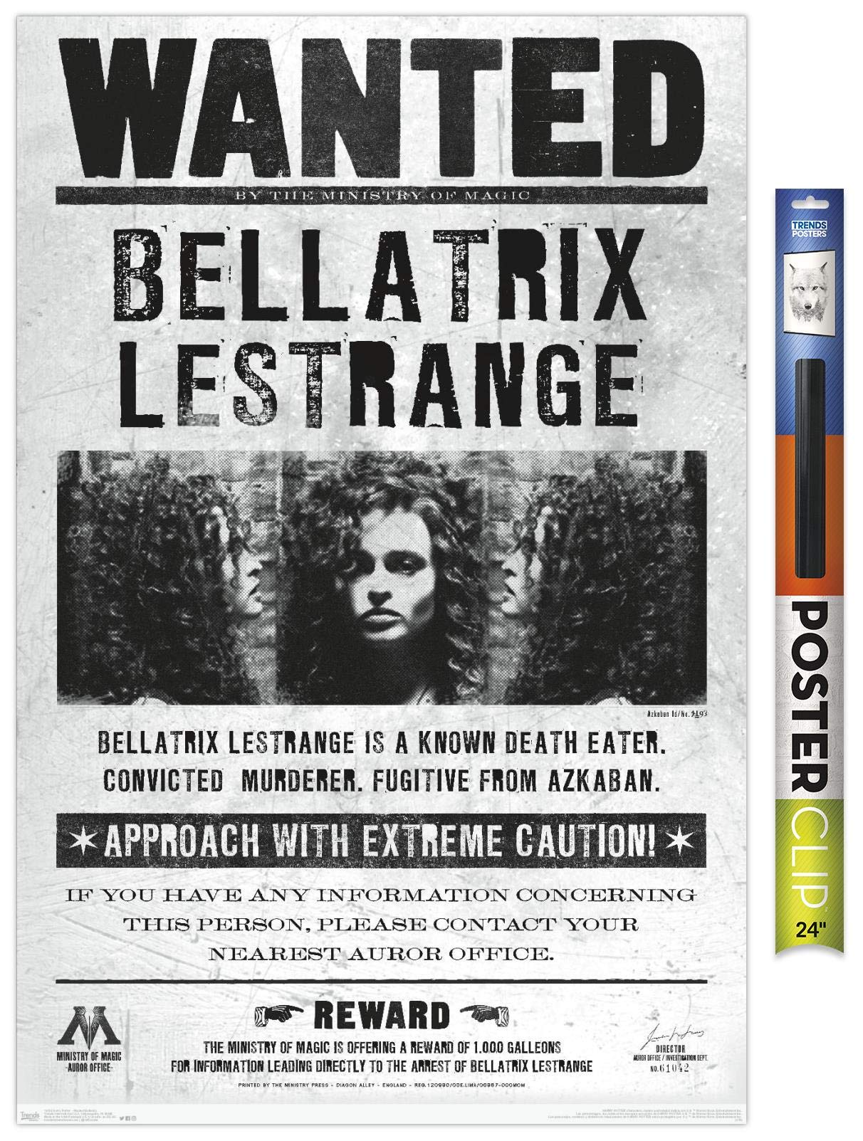 Trends International The Wizarding World: Harry Potter - Bellatrix Wanted Poster Wall Poster, 22.375'' X 34'', Poster & Clip Bun