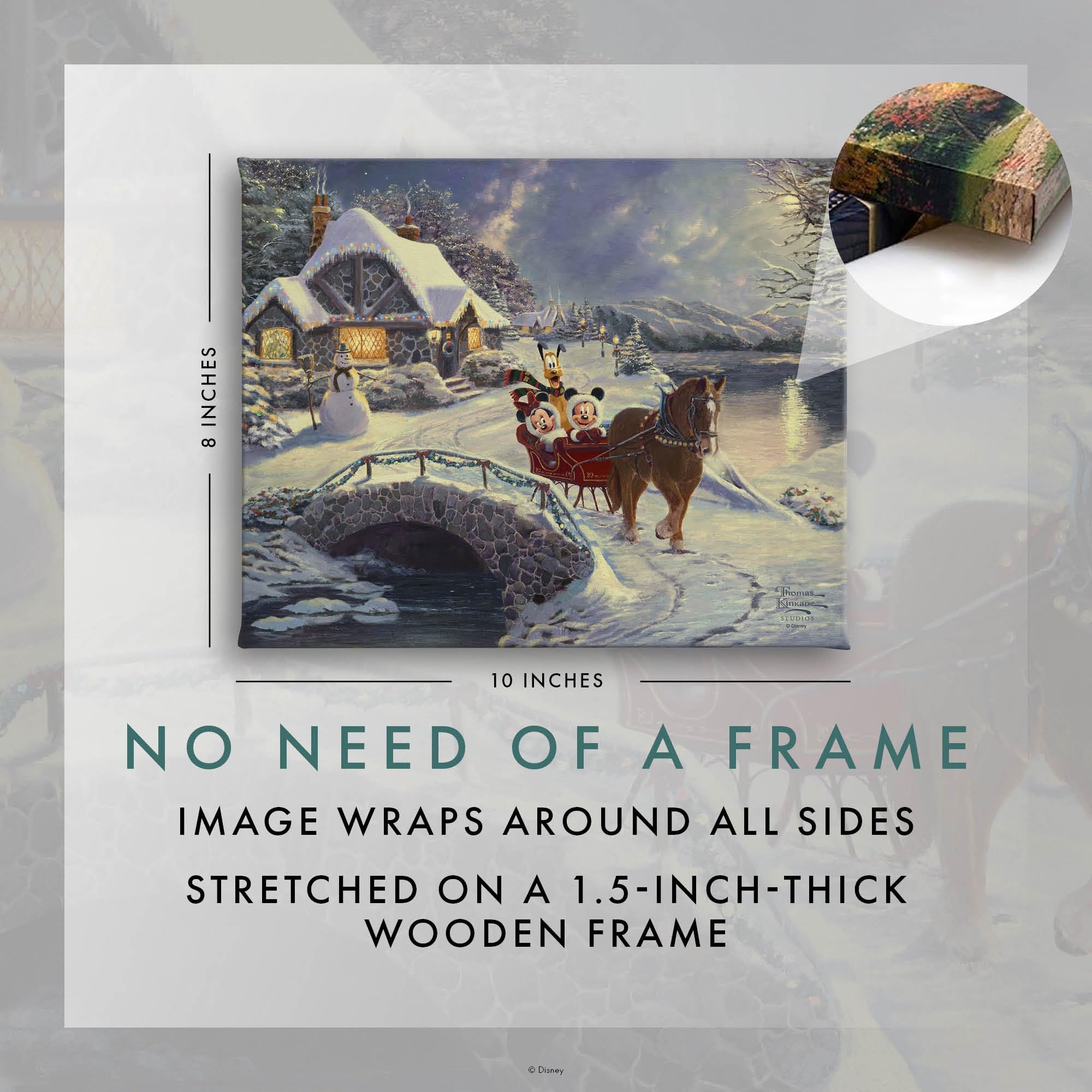 Thomas Kinkade Studios Mickey and Minnie Evening Sleigh Ride 8'' x 10'' Gallery Wrapped Canvas