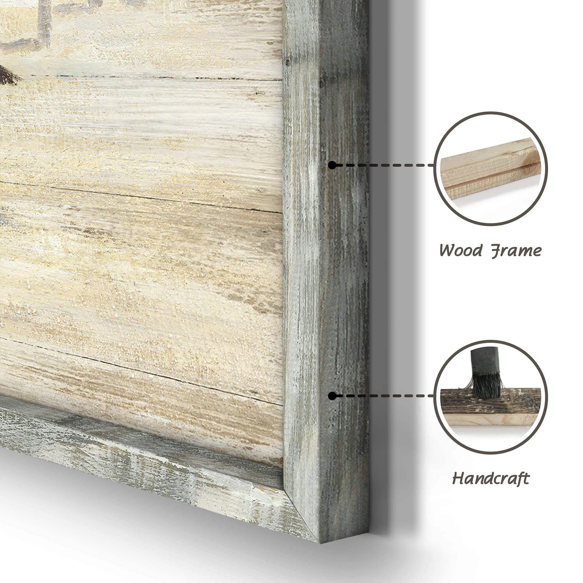 Beach Framed Painting Wall Decor: Abstract Ocean Wall Art Coastal Oil Painting Style Seagulls Picture Printed On Wood Seascape A