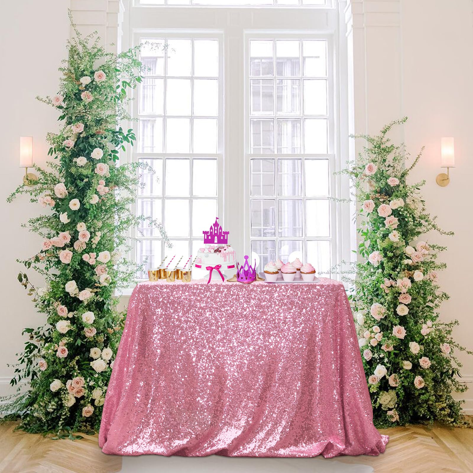 Partydelight Sequin Tablecloth, Rectangular, 50''X80'', Fuchsia Pink