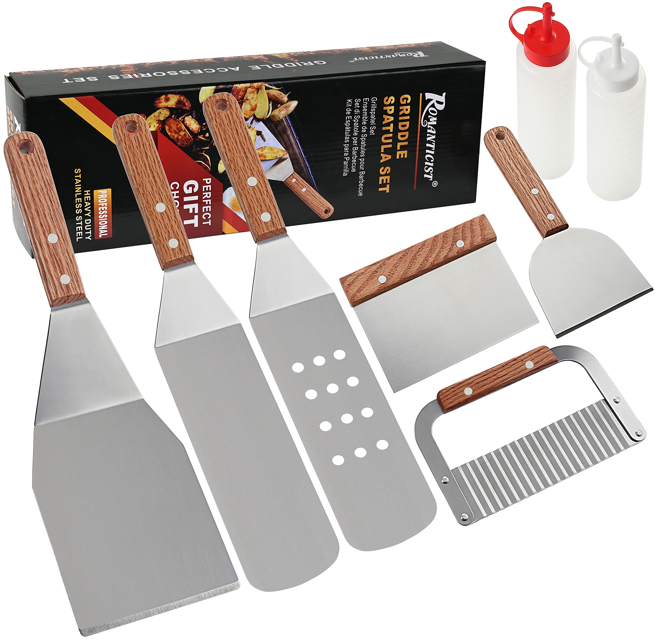Romanticist 8Pc Professional Griddle Accessories Kit - Heavy Duty Stainless Steel Grill Spatula Set For Grill Griddle Hibachi Fl