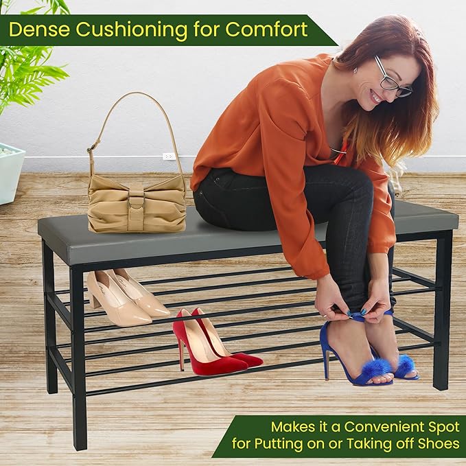 Entryway Shoe Storage Bench with Cushioned Seat
