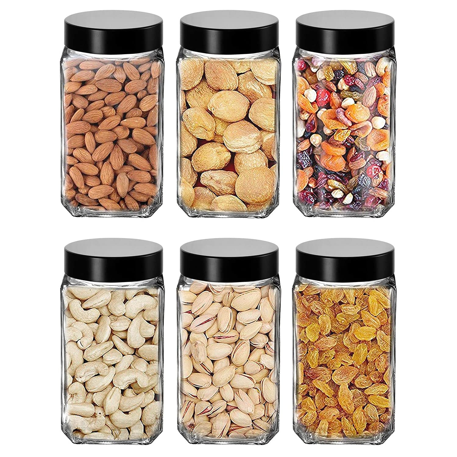 CLOUDMART Piramal Glass Square Clear Jars & Containers for Kitchen Pantry, Snacks, Masala, Honey, Pickles, Cookies, Dry Fruits,