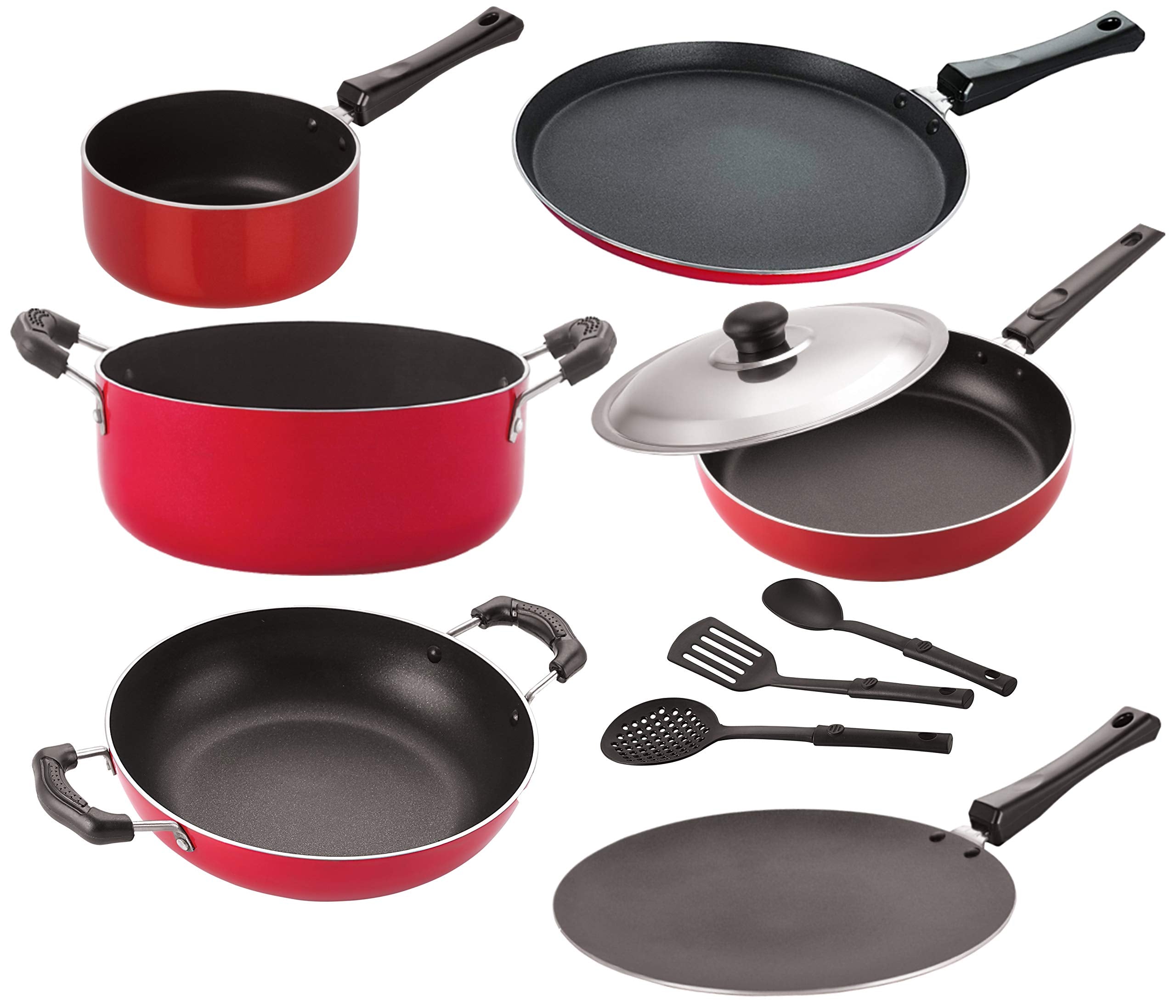 Nirlon Non Stick Coated Heat Resistance Pfoa Free Aluminium Cookware Utencil Gift Set Of 9 Pieces |26_Ct_Kd13_Spm_Ft10_Cass20_Fp