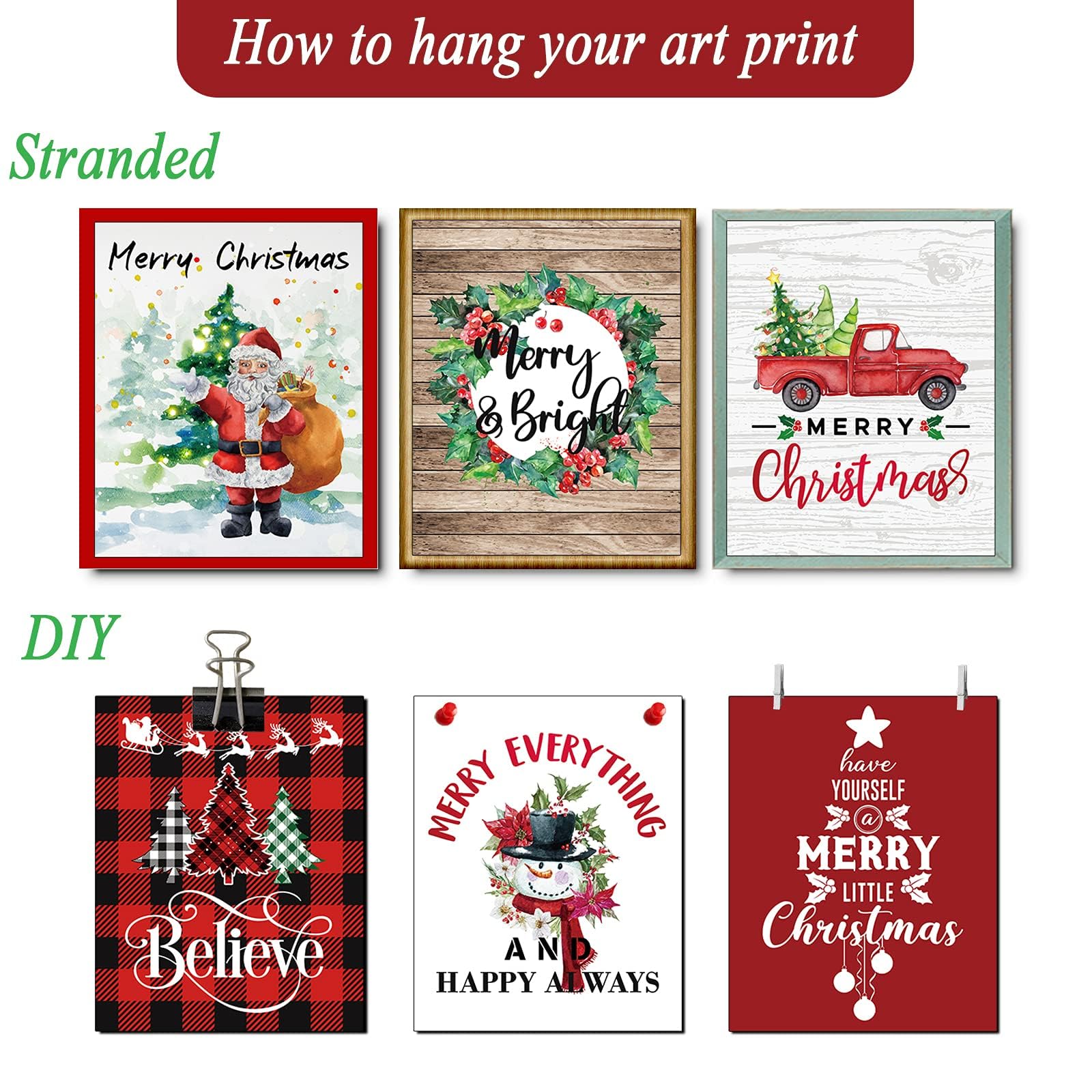 Tevxj 9PCS Holiday Bedroom Decor Prints Posters for Living Room Office Decorations Christmas Signs Paintings (8X10inch Unframed)