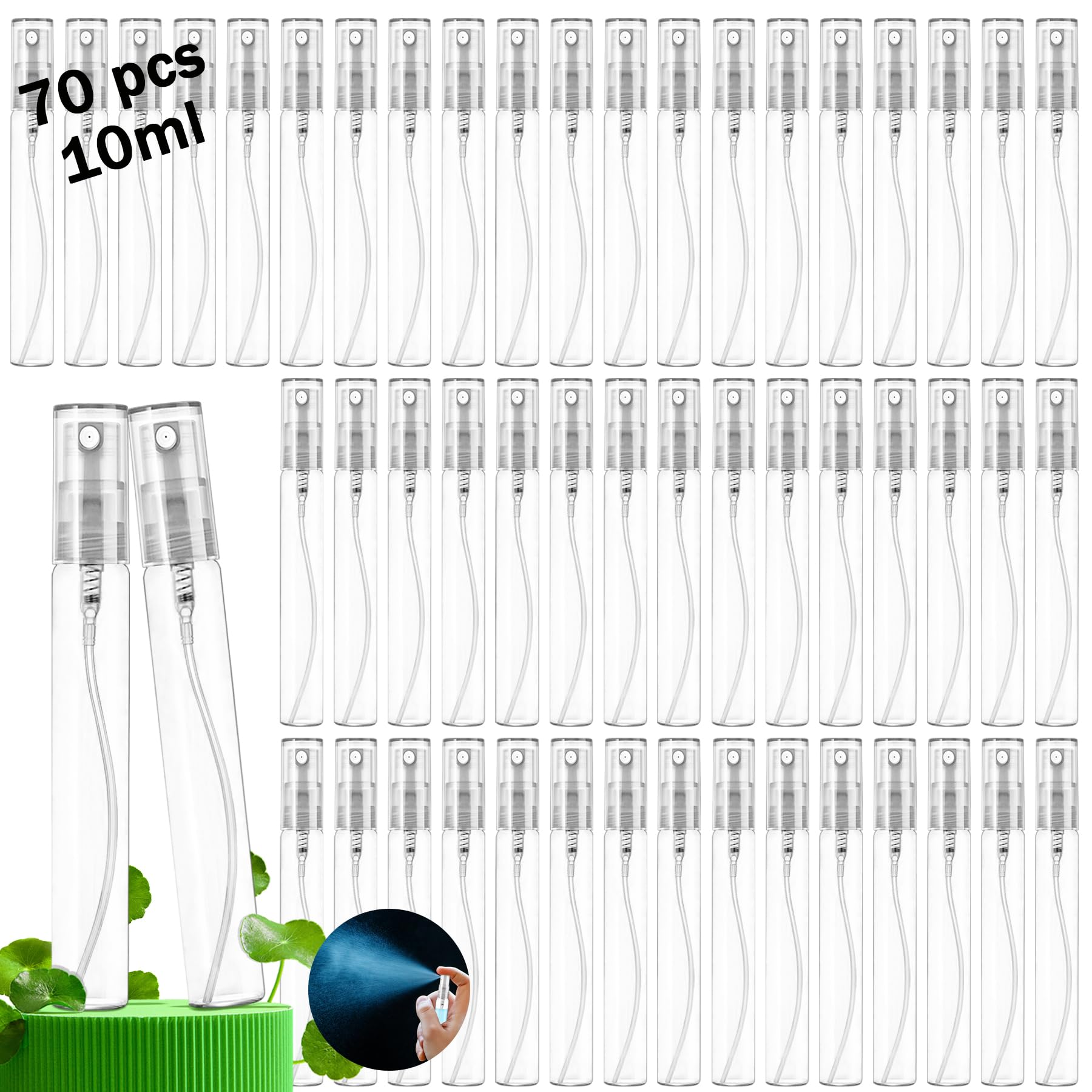 Csdtylh Mini Spray Bottles 70Pcs 10Ml Clear Glass Perfume Bottles Refillable Fine Mist Spray Bottles Empty Fragrance Sample Spra