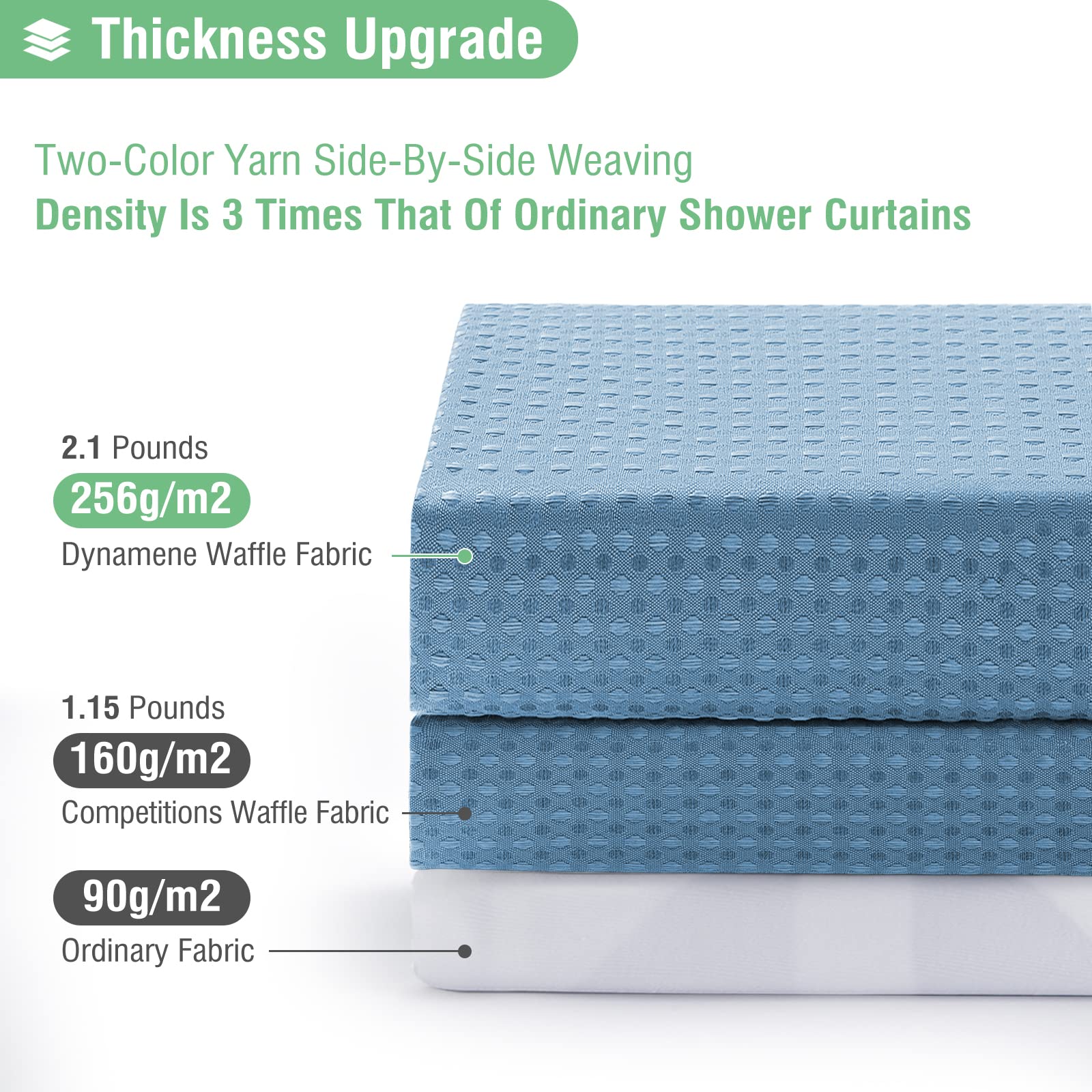 Dynamene Extra Long Shower Curtain - 84 Inch Long Blue Waffle Weave Heavy Duty Fabric Bathroom Shower Curtain  Weighted Hotel Thick Bath Curtain Set with 12 Plastic Hooks 72x84  Moonlight Blue