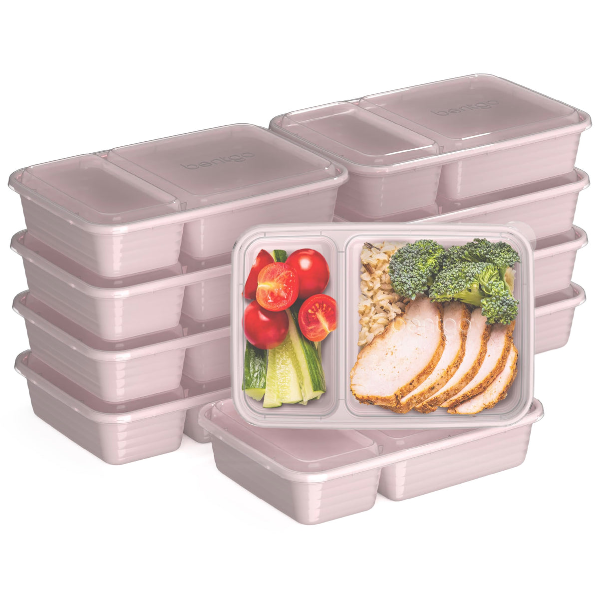Bentgo 20-Piece Lightweight, Durable, Reusable Bpa-Free 2-Compartment Containers - Microwave, Freezer, Dishwasher Safe - Blush P