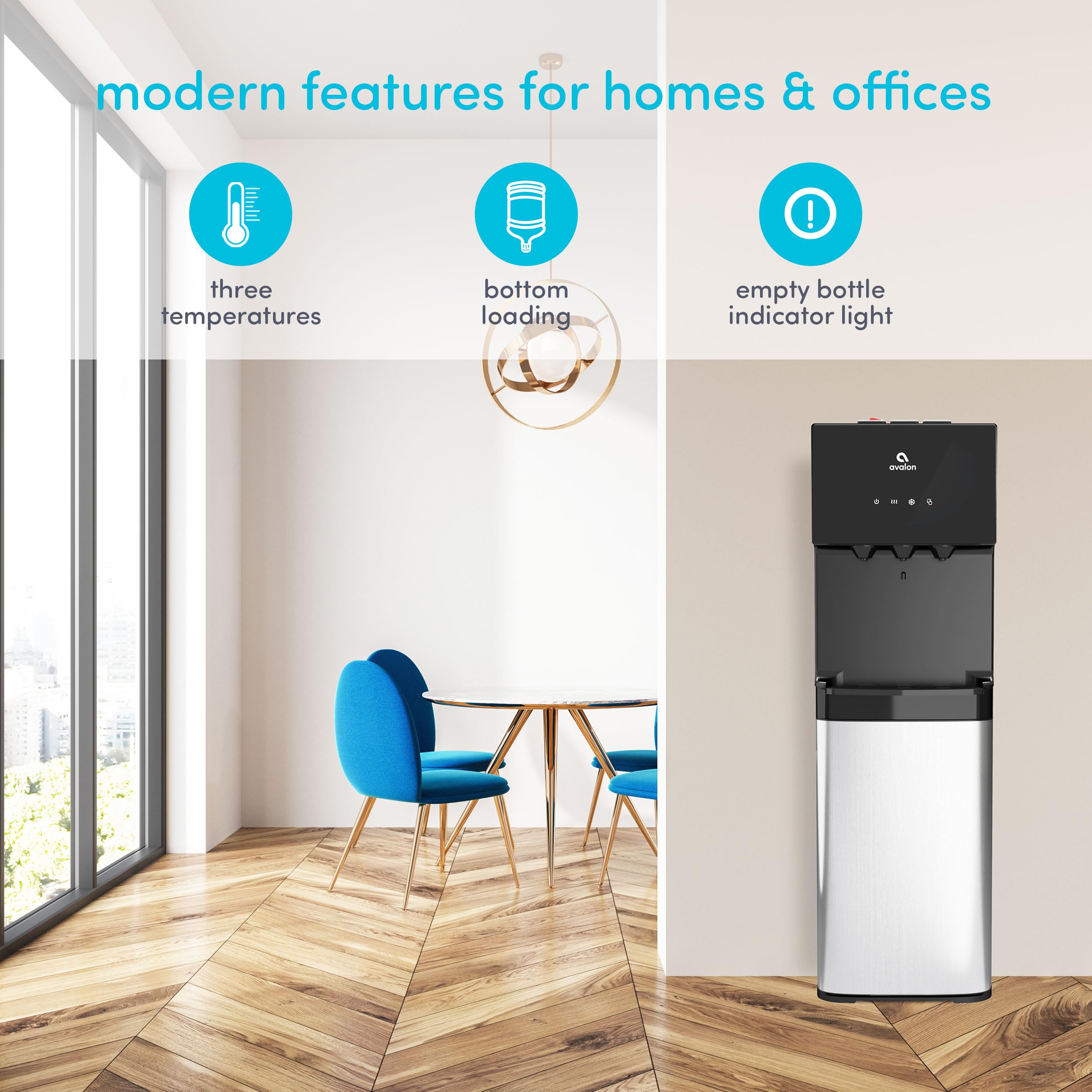 Avalon Bottom Loading Water Cooler Water Dispenser With Bioguard- 3 Temperature Settings - Hot, Cold & Room Water, Durable Stain