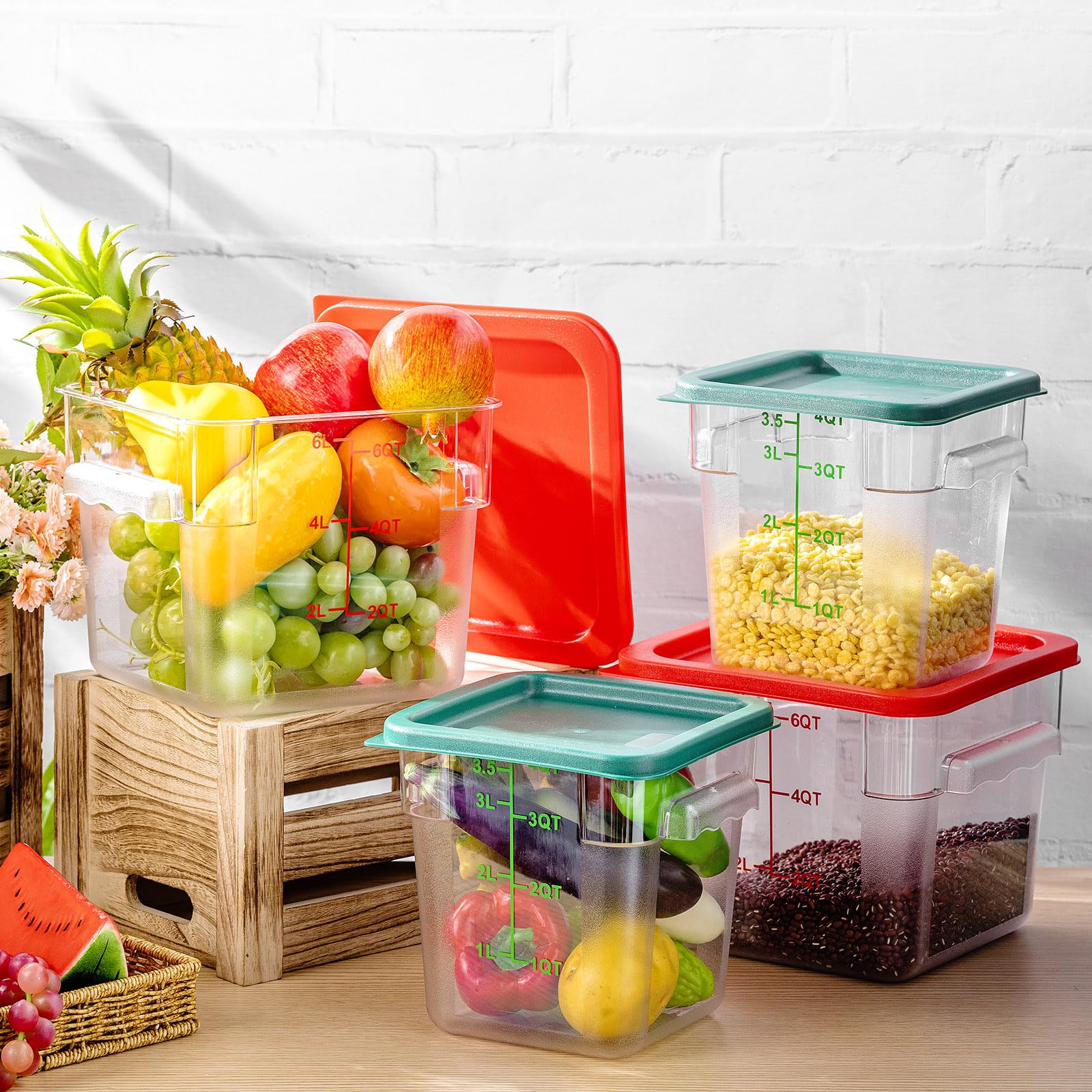 Lallisa 4 Pcs 6 Qt And 4 Qt Food Storage Containers With Lids And Handles Square Food Containers With Scales Polycarbonate Air T