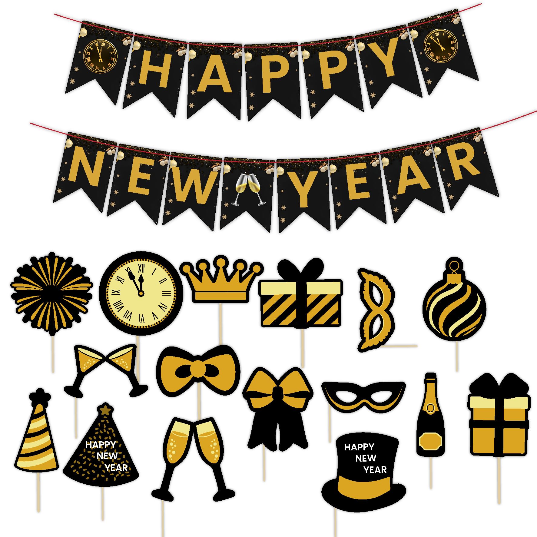 woopme Happy New Year Banner | New Year Party Props , New Years eve Home Decorations Combo for Celebration with Family, Friends