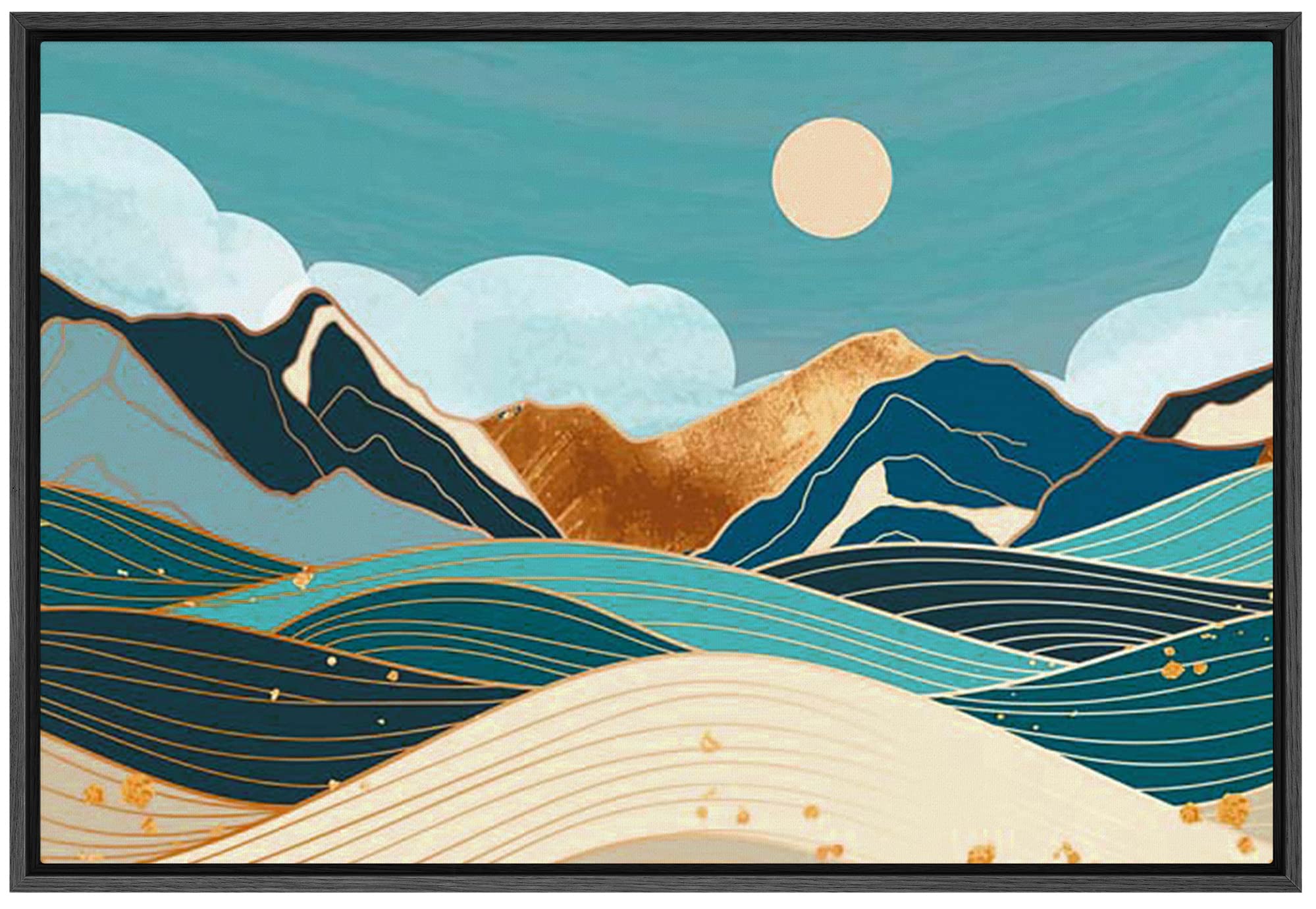 Signford Framed Canvas Print Wall Art Geometric Marble Pastel Mountain Range Sky Nature Wilderness Illustrations Modern Art Zen