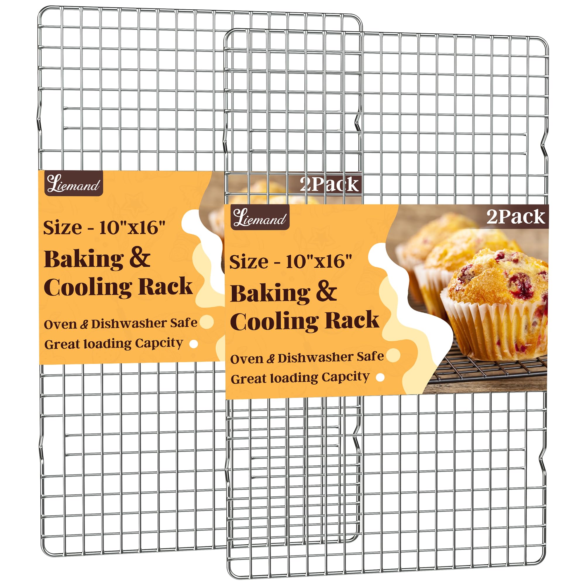 Cooling Racks for Cooking and Baking - 2 PCS 10 x 16 Grid Wire Baking Rack for Oven Cooking, Baking, Grilling, Roasting - Dishwa