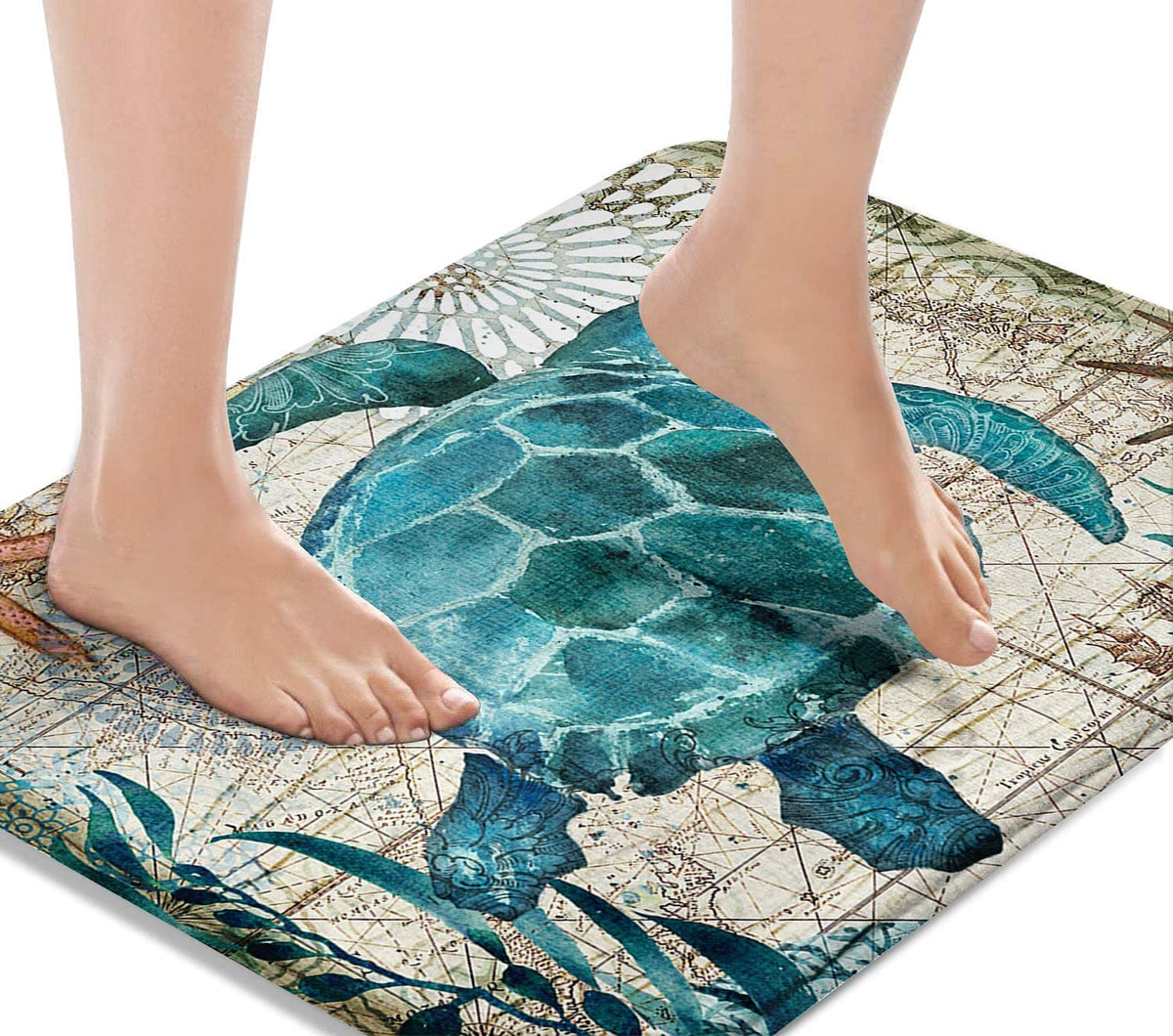 Britimes Bath Mat For Bathroom, Bathroom Mats Rugs No Silp, Blue Turtle Washable Cover Floor Rug Carpets Floor Mat Bathroom Deco