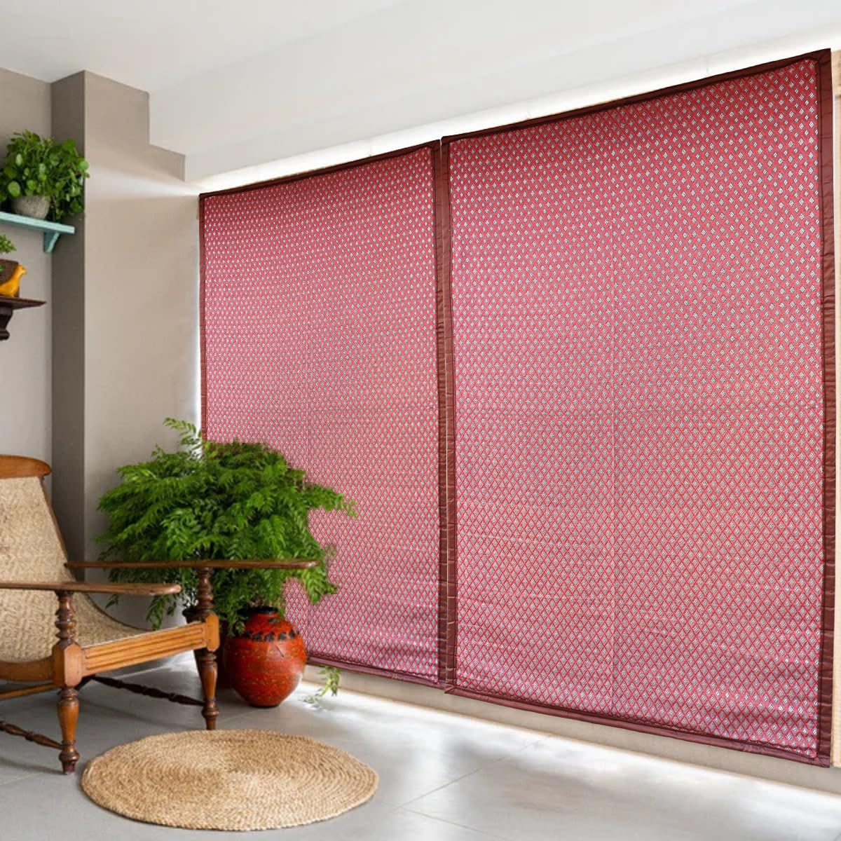 Aangad Bamboo Curtain With Parachute Nylon Fabric 100% Waterproof 98% Light Blockage 97% Micro Dust Proof Curtain Ideal For Offi