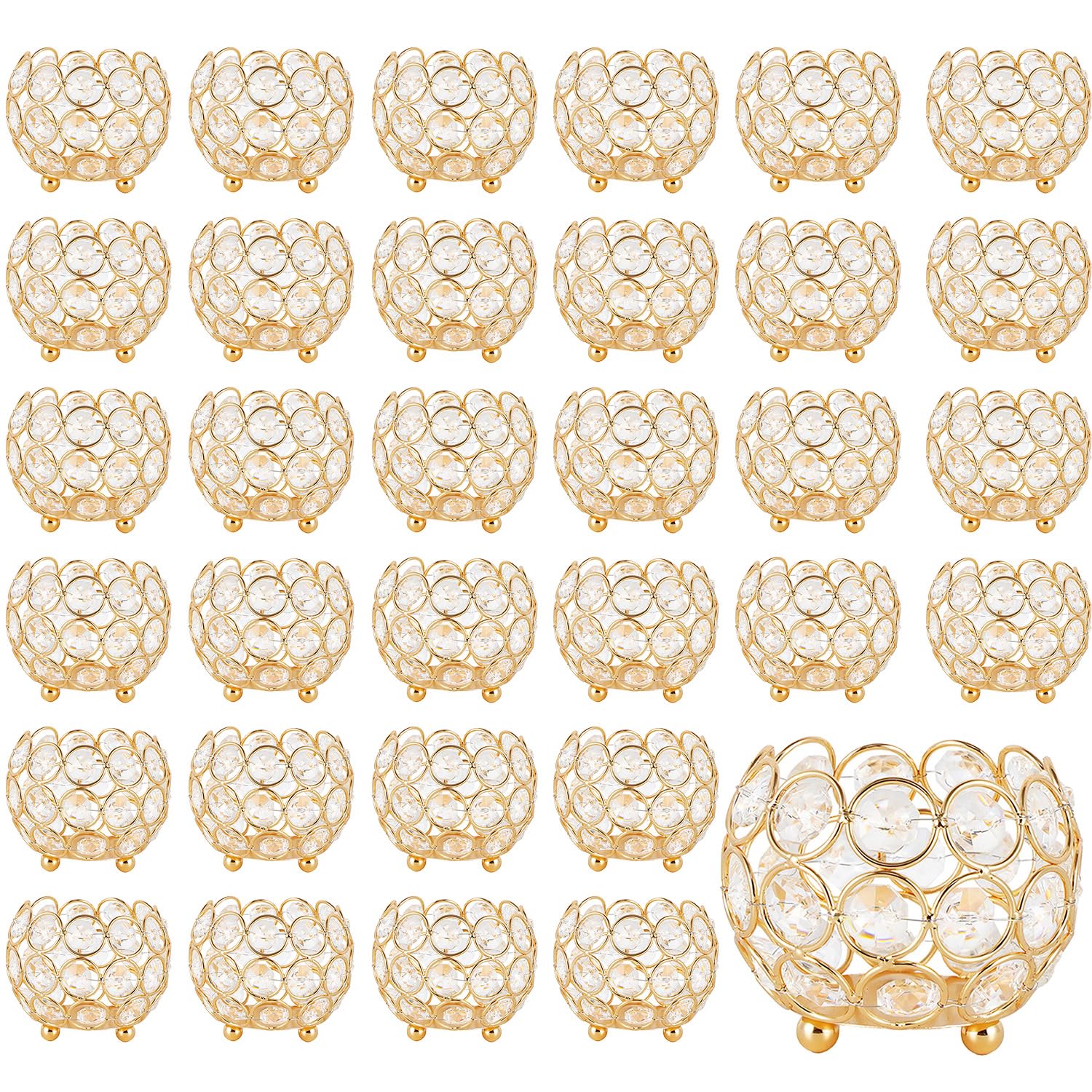32PCS Gold Votive Candle Holders for Wedding Centerpieces,Crystal Bowl Tealight Holders for Party,Home Shower Decorations, Flowe