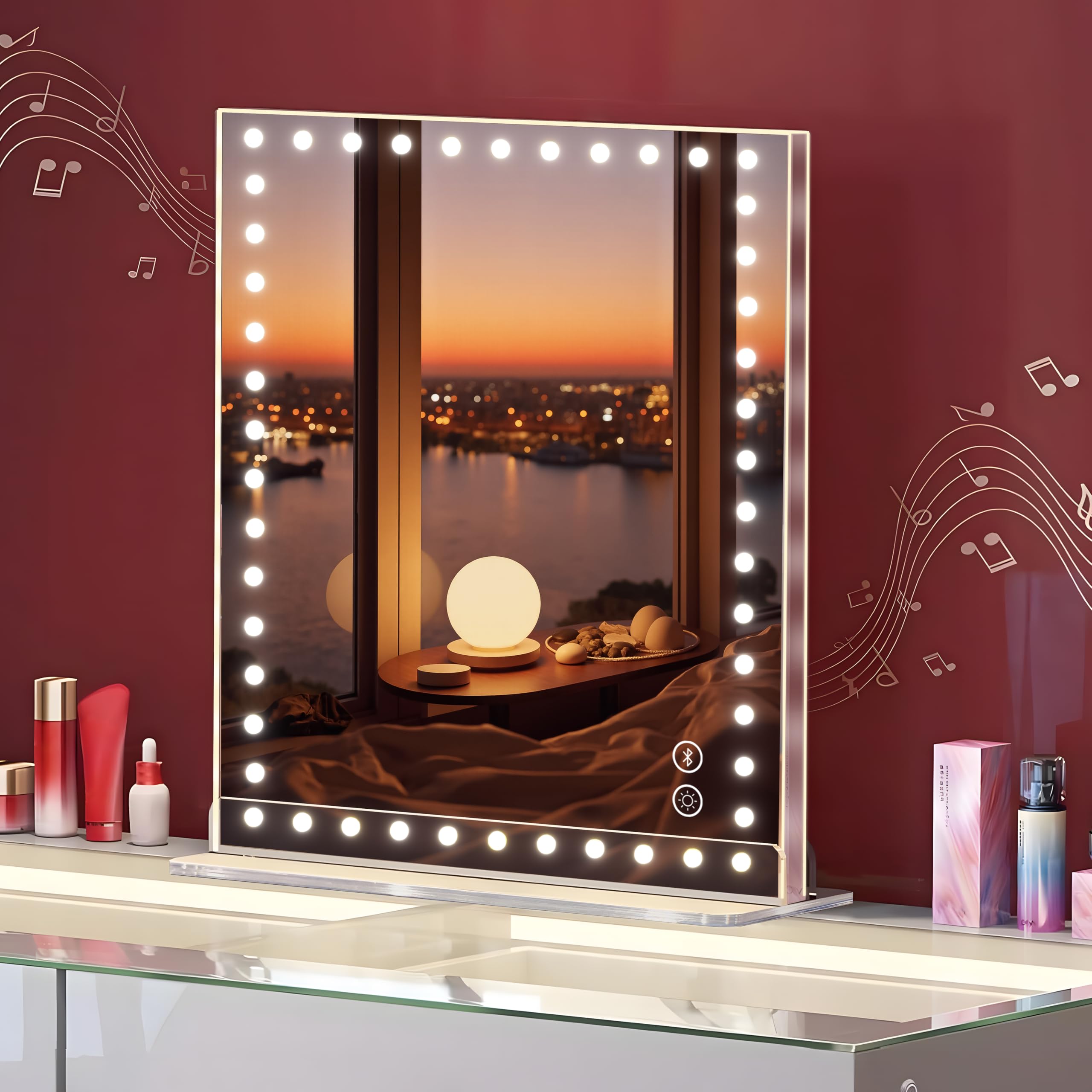Vanitii Makeup Mirror With 48Pcs Led Lights 12X9 Hollywood Vanity Mirror With 3 Color Modes And Dimmable Smart Touch Light Up Mi