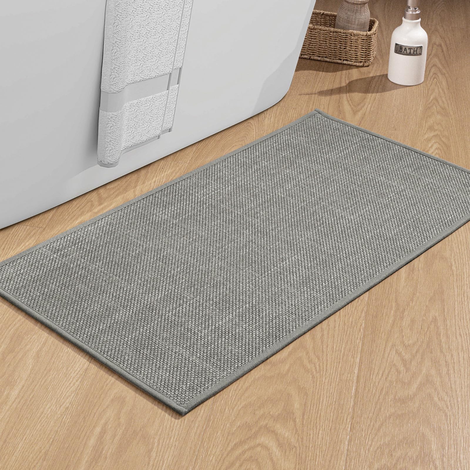 Chakme Bathroom Rugs Mat 32X17, Ultra Thin Non Slip Bath Mat Quick Dry Absorbent Bath Mat For Bathroom Floor, (Dark Grey, 32''X1