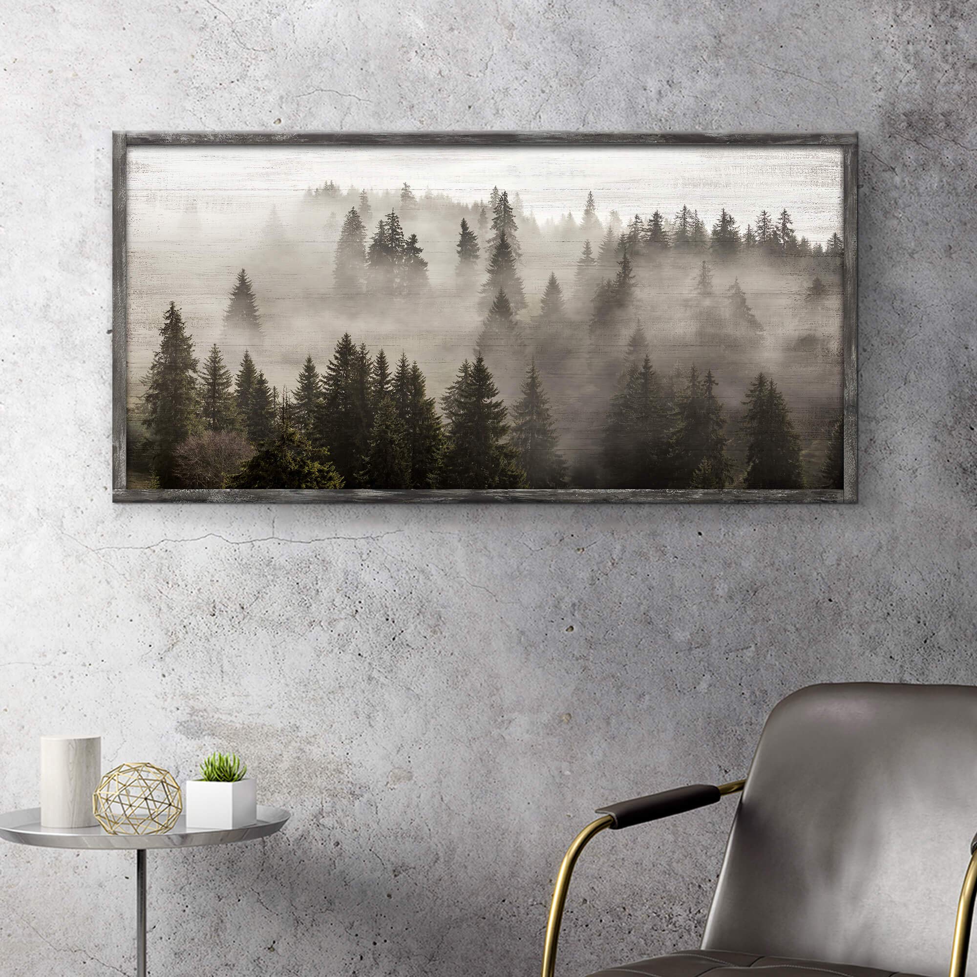 Foggy Forest Wooden Wall Art: Landscape Mountain Artwork Prints With Wooden Framed For Living Room (40   W X 20   H, Multi-Sized
