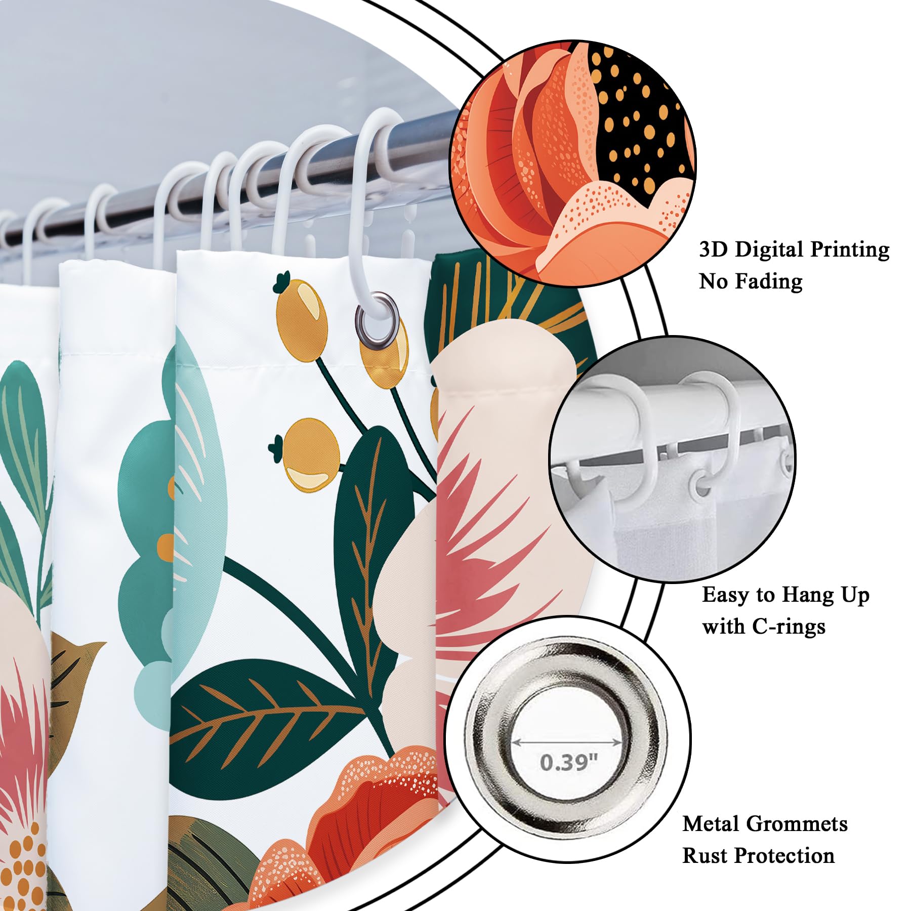 Riyidecor Small Stall Shower Curtain 36Wx72H Inch Half Narrow RV Spring Floral Flower Bathtub Decor Walkin Leaves Green Bathroom Decor Fabric Panel Polyester Waterproof 7 Pack Plastic Hooks WW-YHX9