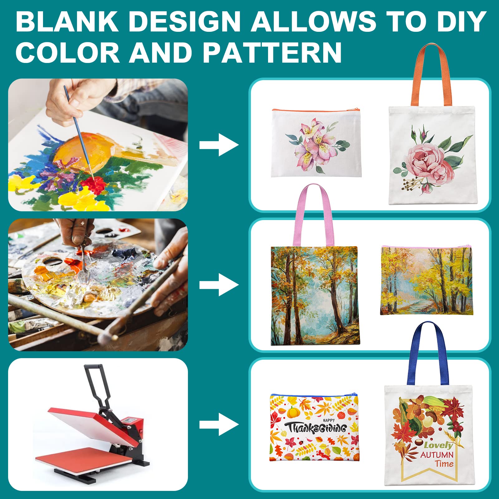 Mafye 30 Pack Sublimation Blanks Tote Bags, Reusable Grocery Bags Diy Heat Transfer Canvas Tote Bags Cosmetic Makeup Bags Shoppi
