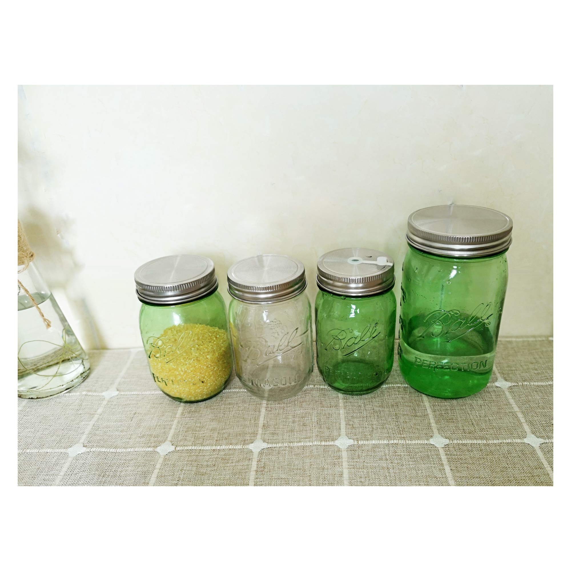 Stainless Steel Mason Jar Lids,12 Pack Polished Surface,Reusable And Leak Proof,Storage Caps With Silicone Seals For Wide Mouth