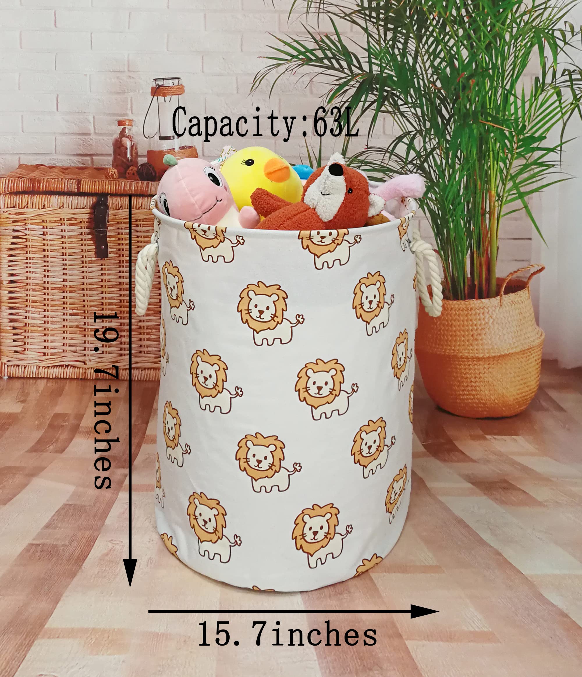 Vaivusto Round Laundry Basket, Waterproof Canvas Large Clothes Basket Laundry Hamper With Handles Kids Nursery Hamper For Kids R
