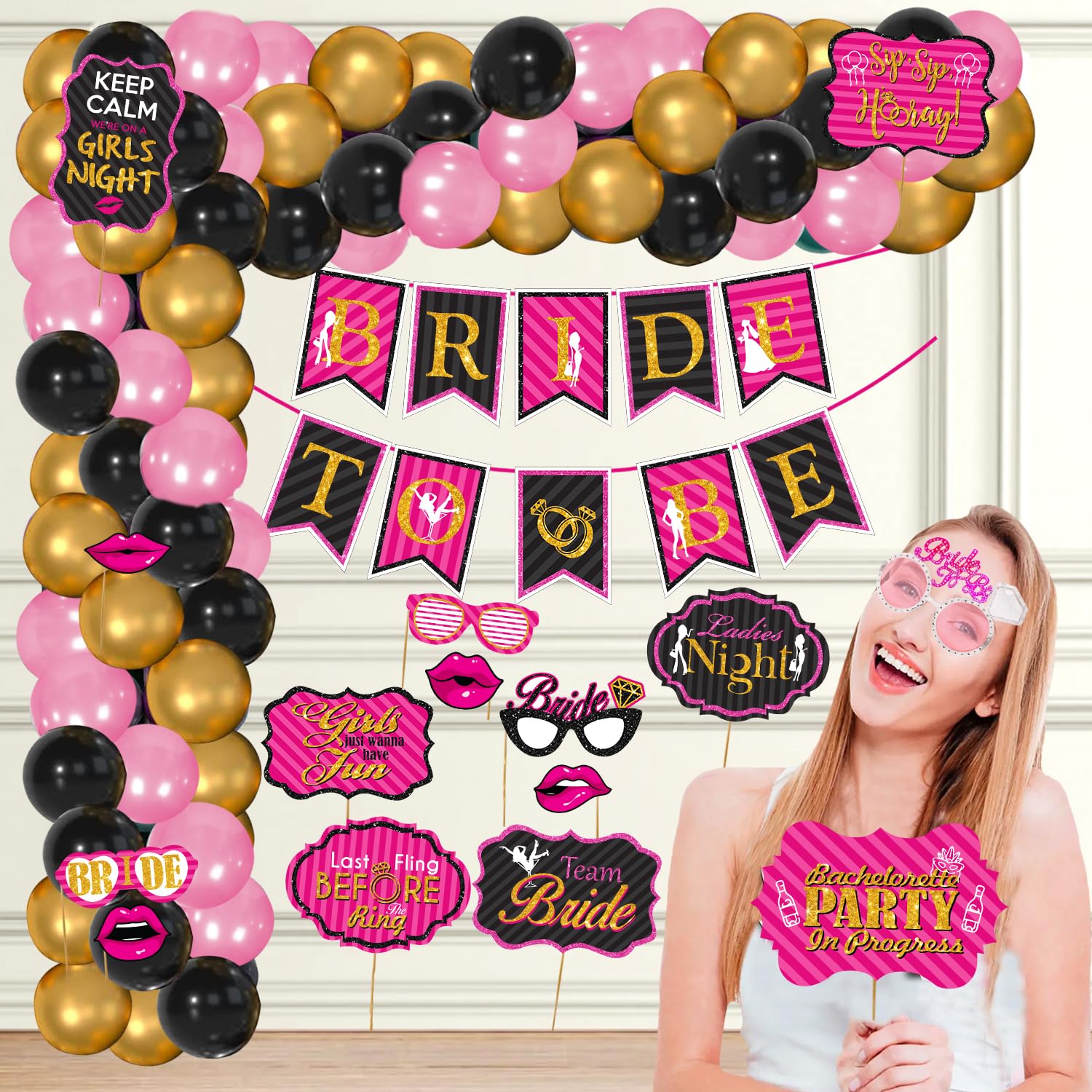 Zyozique Bachelorette Party Decorations Kit / Bridal Shower Party Supplies  Bride To Be Paper Banner , Photo Booth Props, Ballo