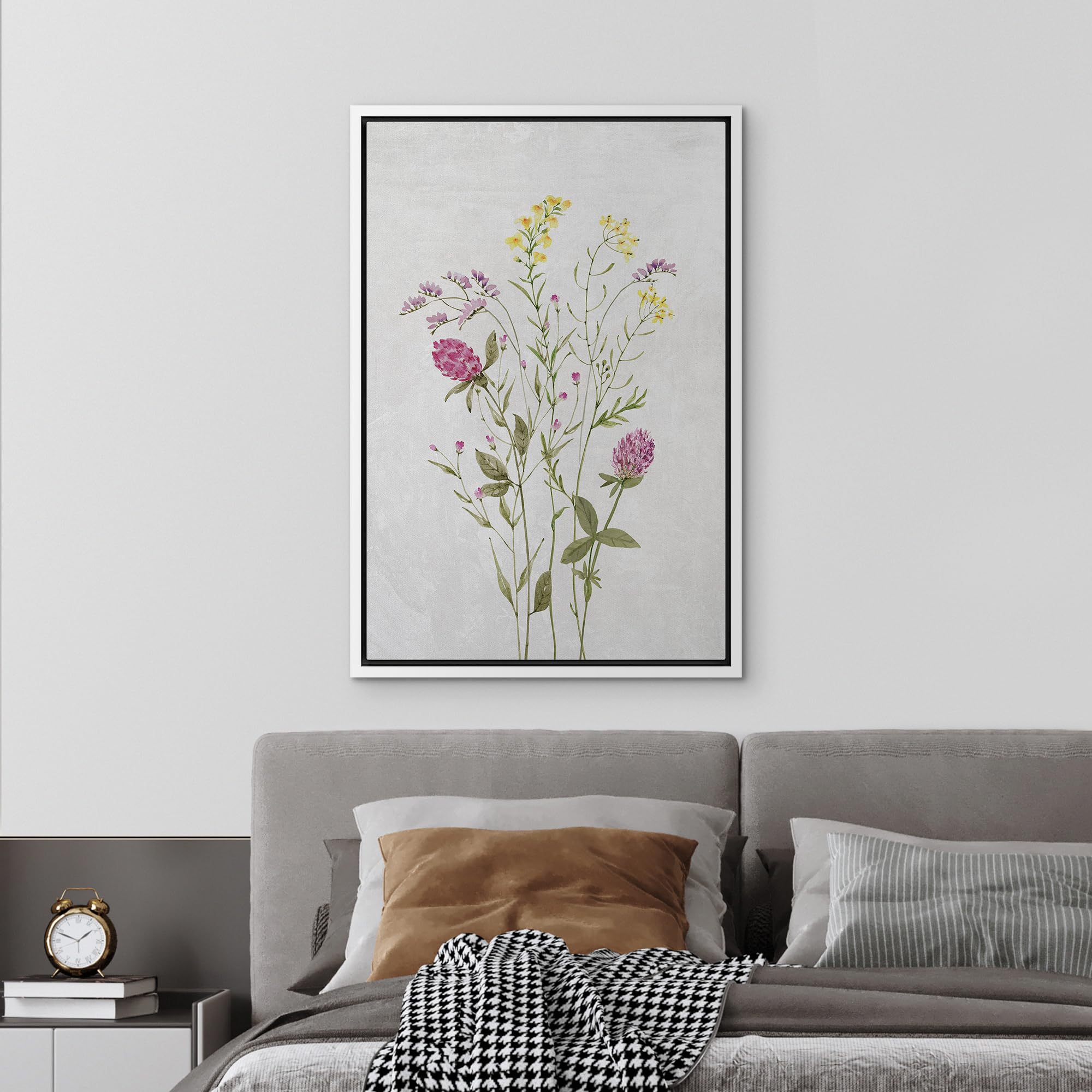 Wall26 Framed Canvas Print Wall Art Fine Art Pastel Pink & Yellow Wildflower Nature Wilderness Illustrations Modern Art Botanica