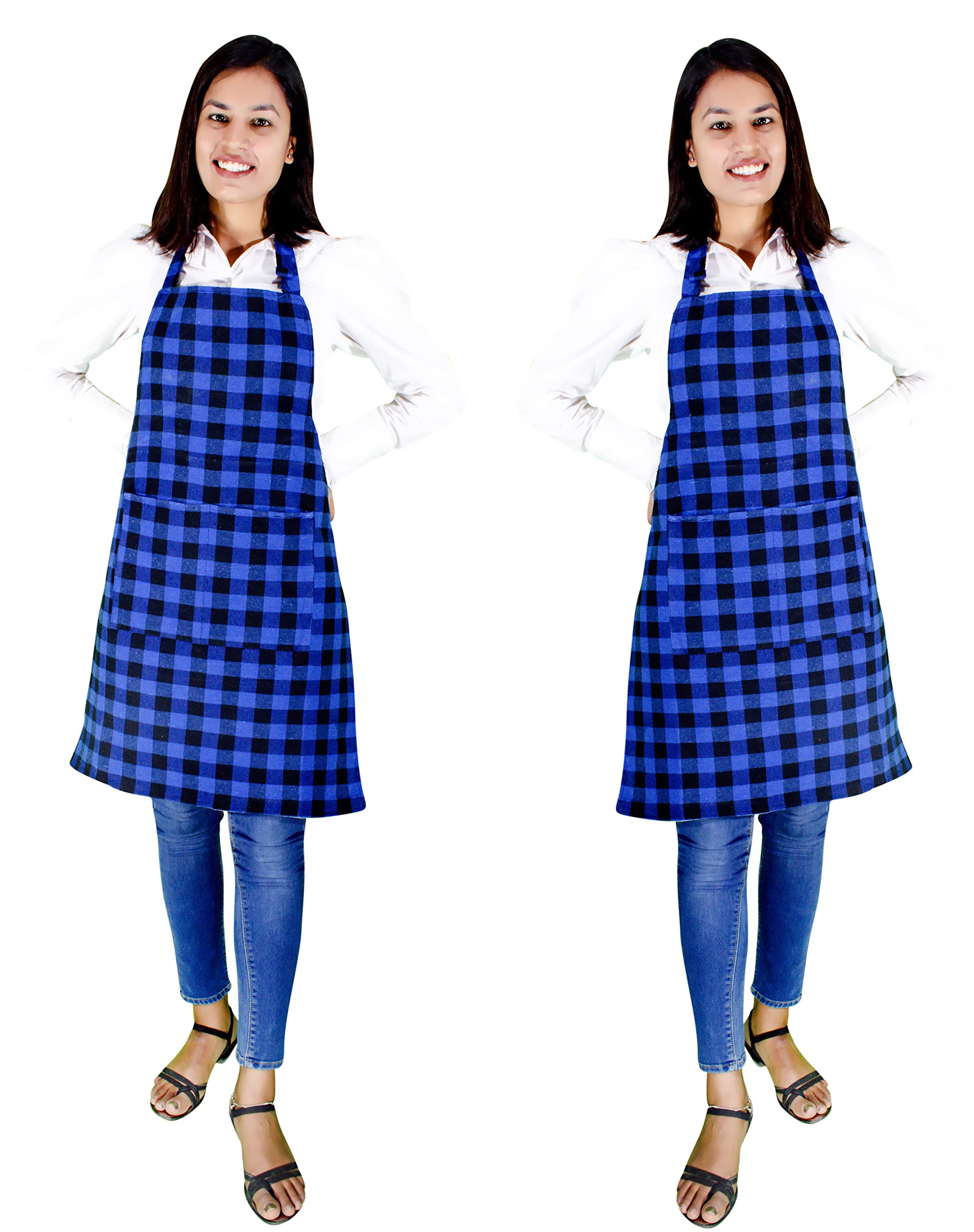 Glun Waterproof Unisex Kitchen Checkered Design Apron With 2 Roomy Size Front Centre Pocket And Adjustable Neck Strap