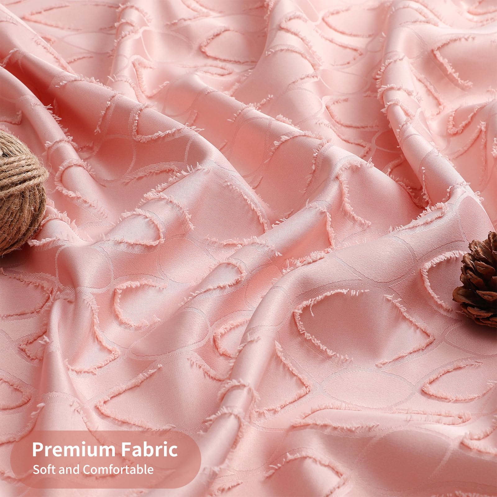 Qiyi Pink Fabric Shower Curtain, Boho Bathroom Curtain With Tassel, Tufted Geometric Ogee Textured Cloth Bath Curtain, Farmhouse