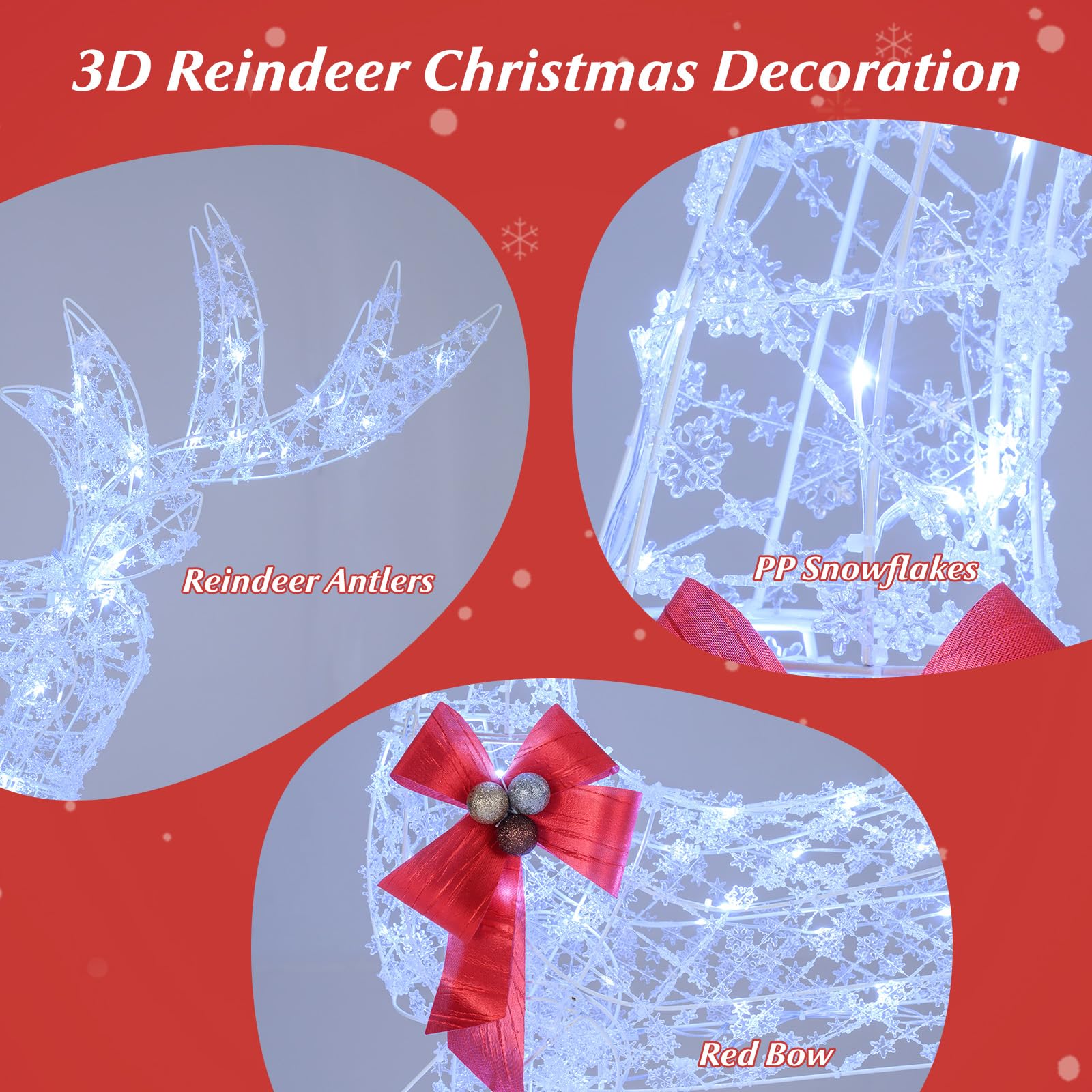 Tangkula 5 FT Lighted Christmas Reindeer, 3D Standing Lighted Buck Deer with LED Lights, Indoor/Outdoor Lighted Holiday Decor fo