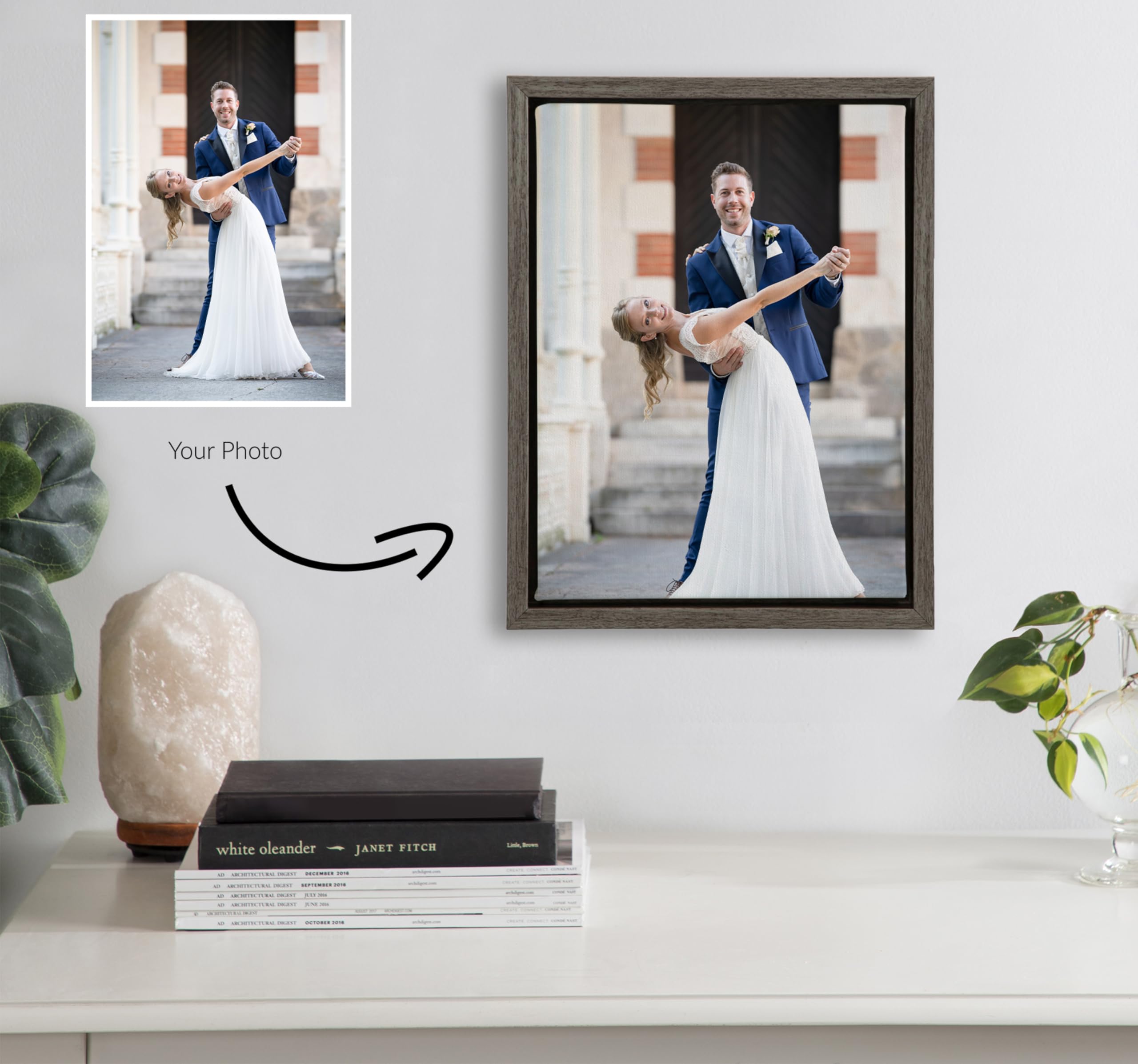 Kate And Laurel Custom Printed Framed Canvas Wall Art, 10X13 Gray, Sylvie Personal Canvas Print With Your Photos For Bedroom Or