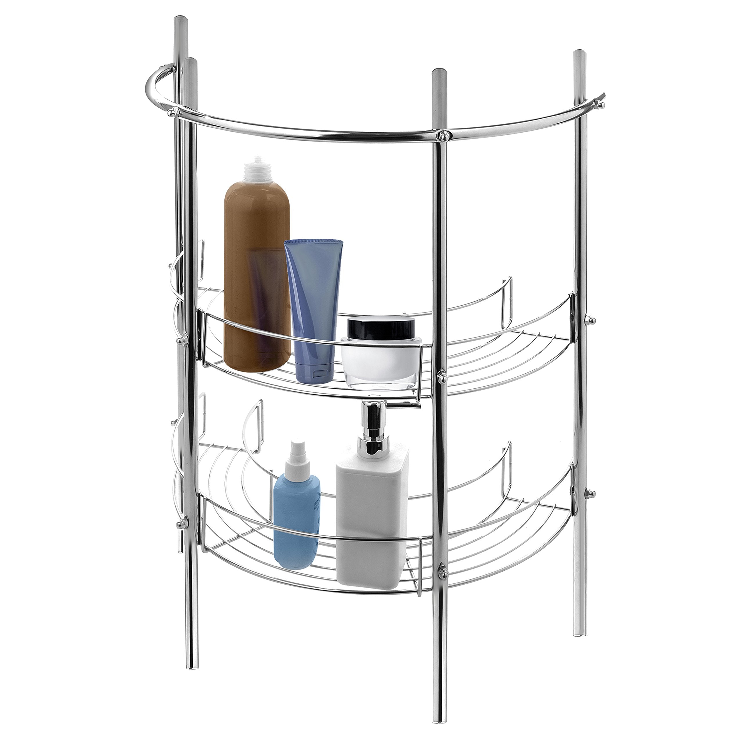 Mygift Chrome Plated Metal Under-The-Sink Rack Bathroom Quality Pedestal Storage Organizer With 2 Display Shelves And Hand Towel