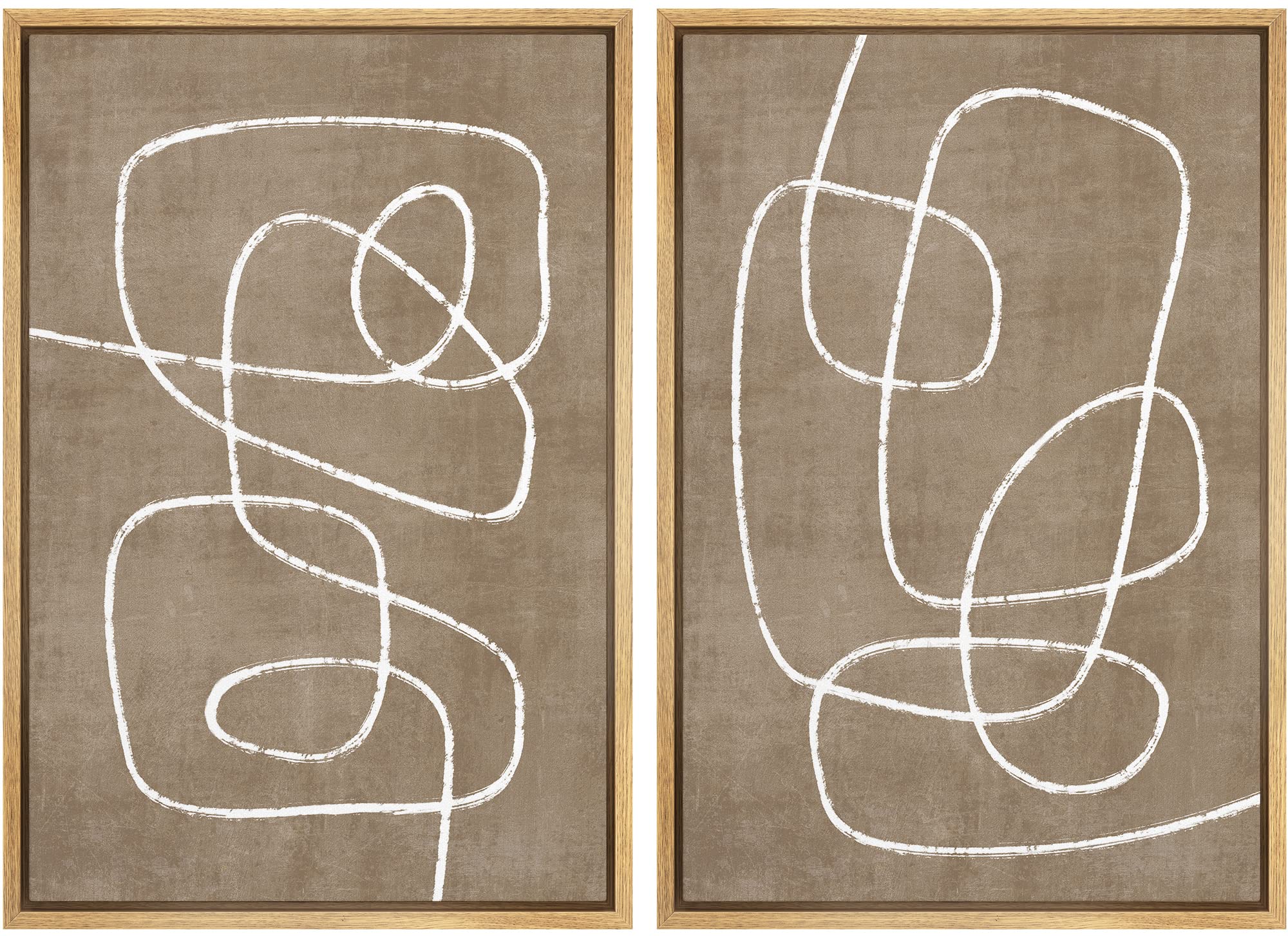 Signwin Framed Canvas Print Wall Art Set Geometric Mid-Century Spiral Collage Abstract Shapes Cozy Neutral Minimal Decorative No