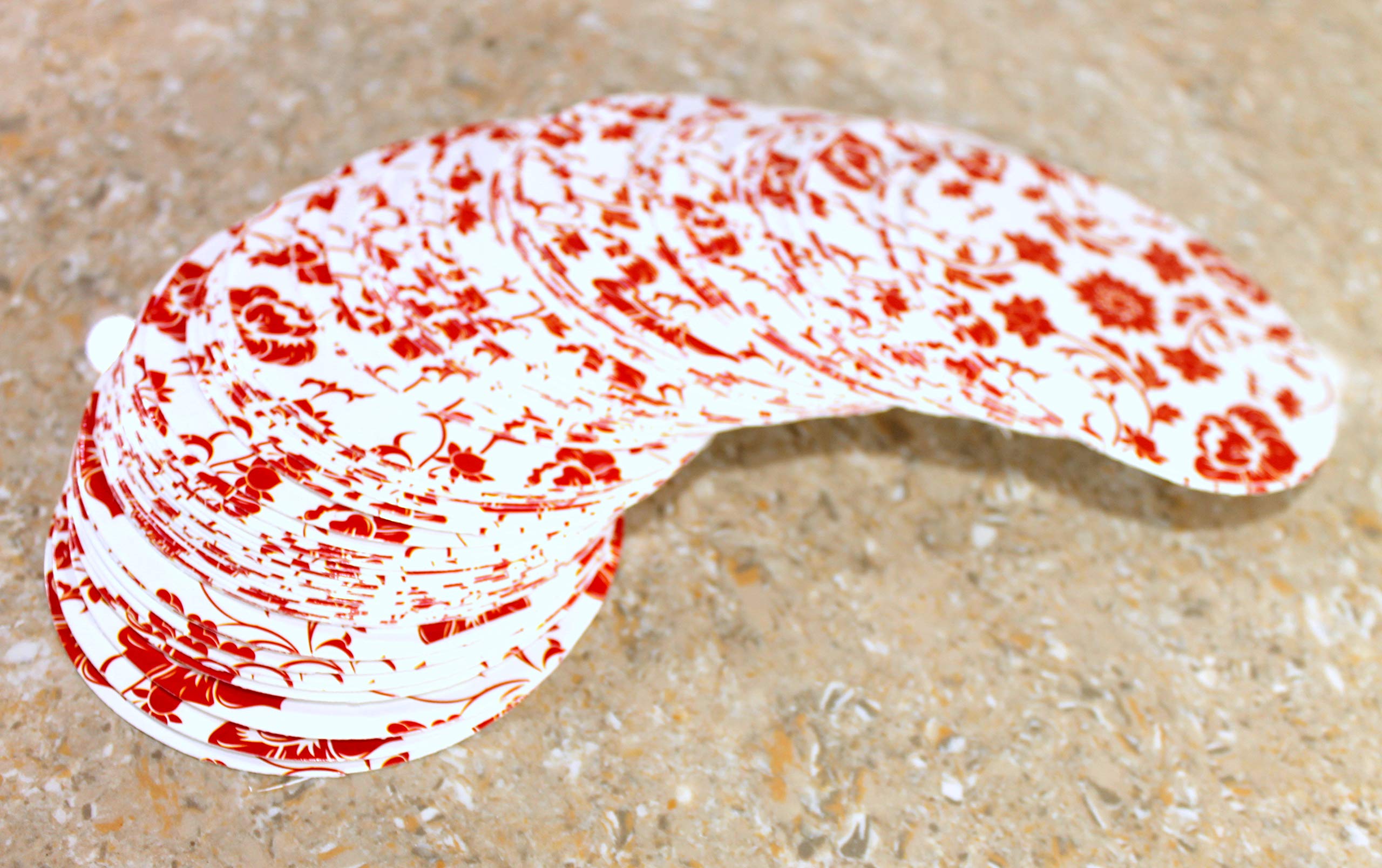 Esplanade Disposable Printed Paper Coasters - Use And Throw Reversible Round Paper Coasters - Set Of 100 - Red Floral