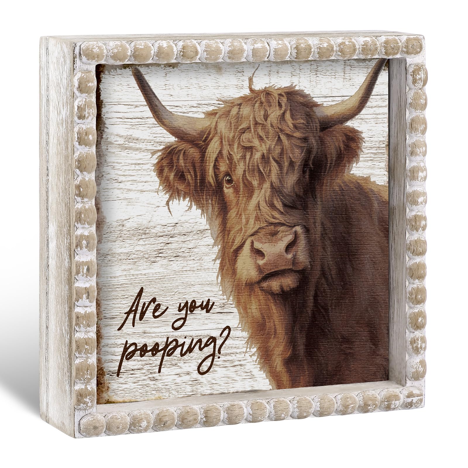 Yousoontic Are You Pooping Sign Highland Cow Bathroom Decor Western Farmhouse Funny Highland Cow Gifts Wooden Sign for Home Shel