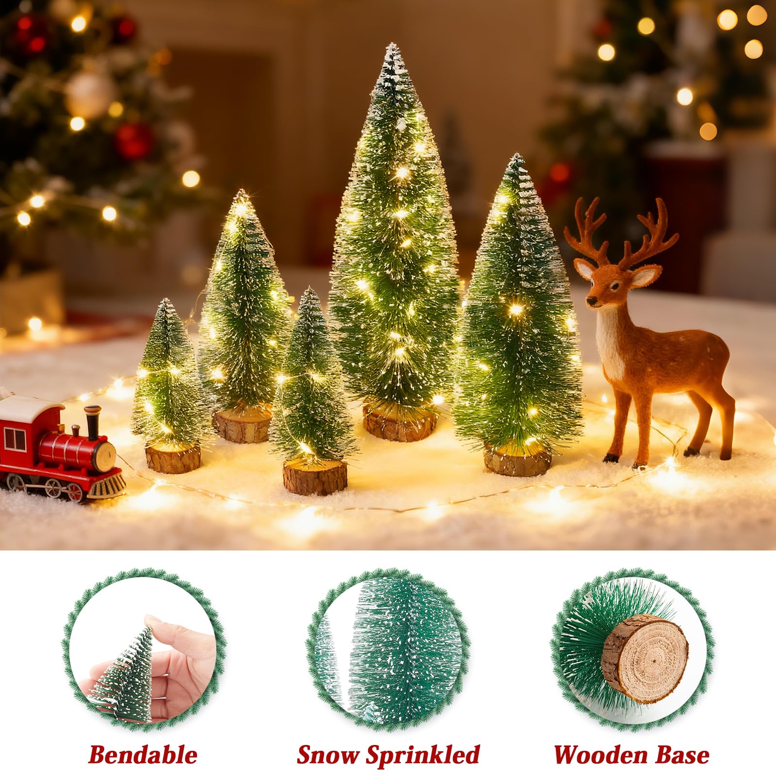 Mini Christmas Tree with Lights, Small Table Top Decorations, Desktop Miniature Pine Tree Xmas Holiday Decor Indoor Home, Bottle
