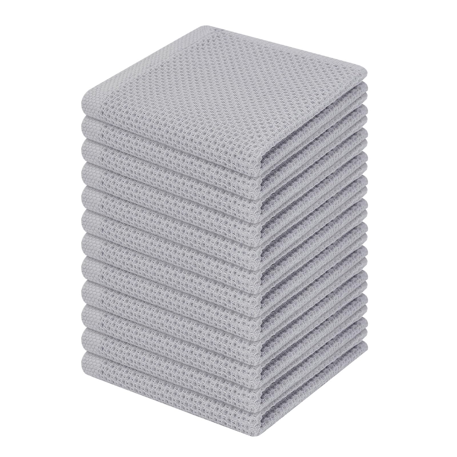 Homaxy 100% Cotton Waffle Weave Kitchen Dish Cloths, Ultra Soft Absorbent Quick Drying Dish Towels, 12 x 12 Inches, 12-Pack, Lig