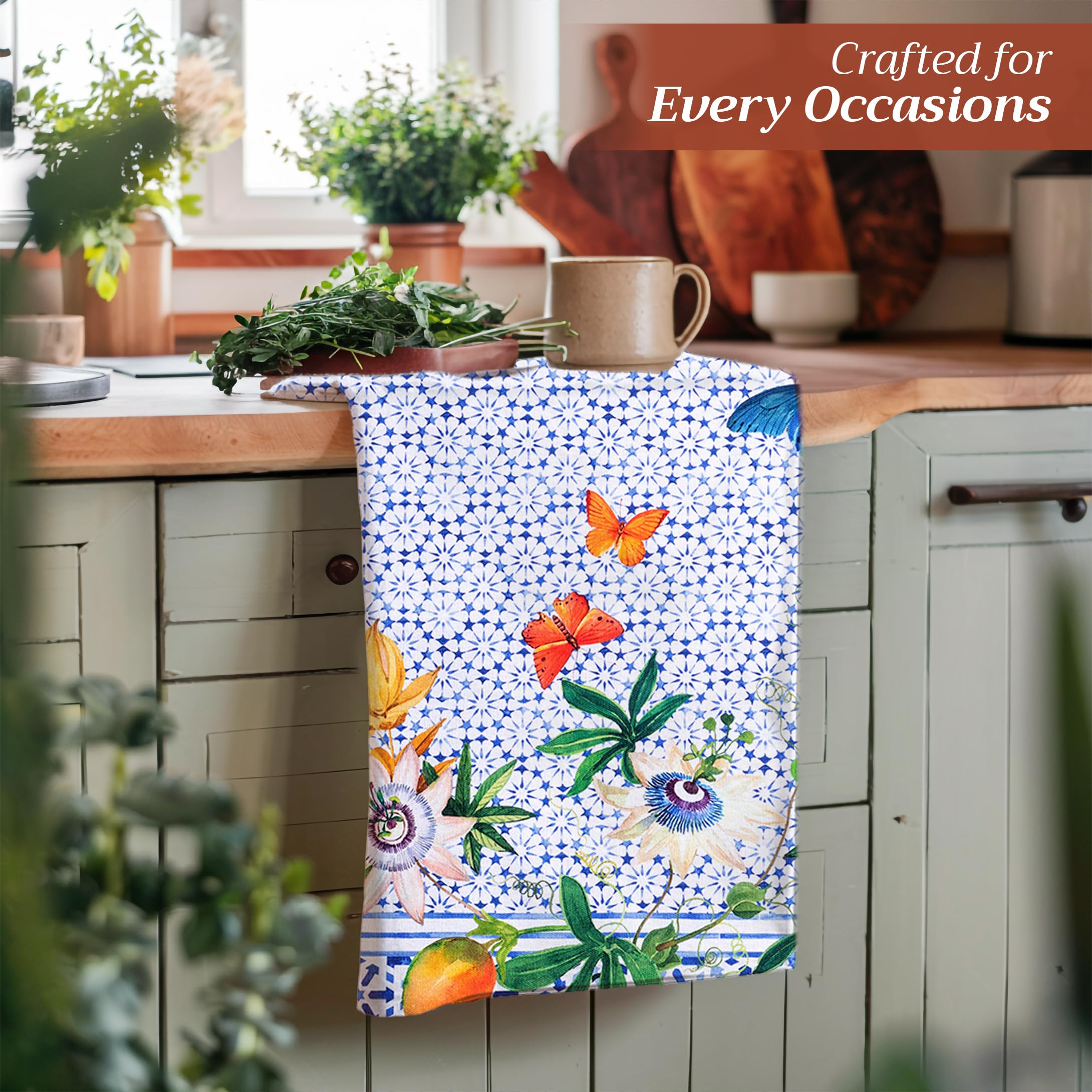 Maison d' Hermine Kitchen Towel 100% Cotton Set of 3 Kitchentowels Tea Towels for Gifts  Table Cleaning  Dining  Buffet Parties & Wedding Use  Passiflora - Spring/Summer
